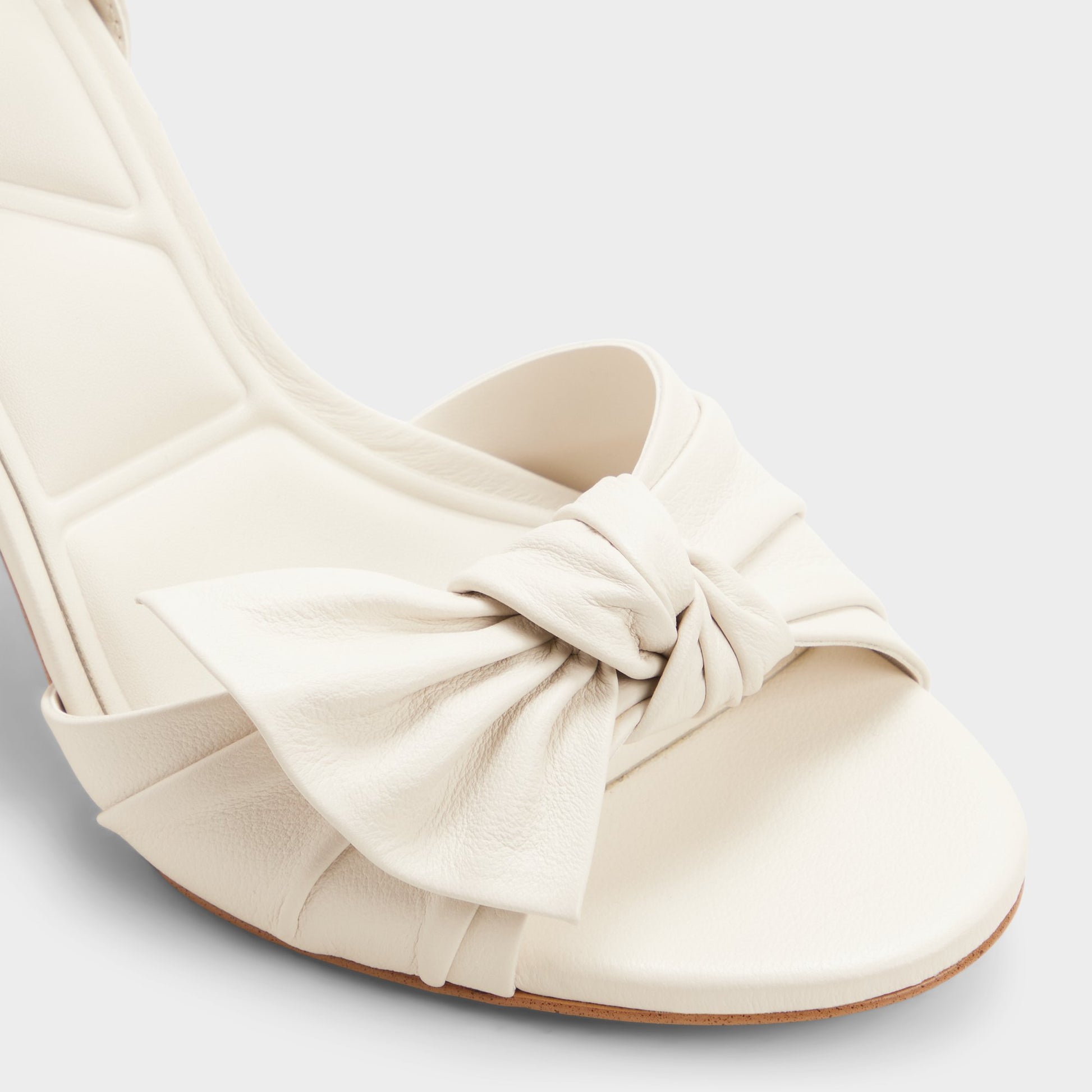 Close-up of the Open white Angelknot Strappy block heeled sandal
