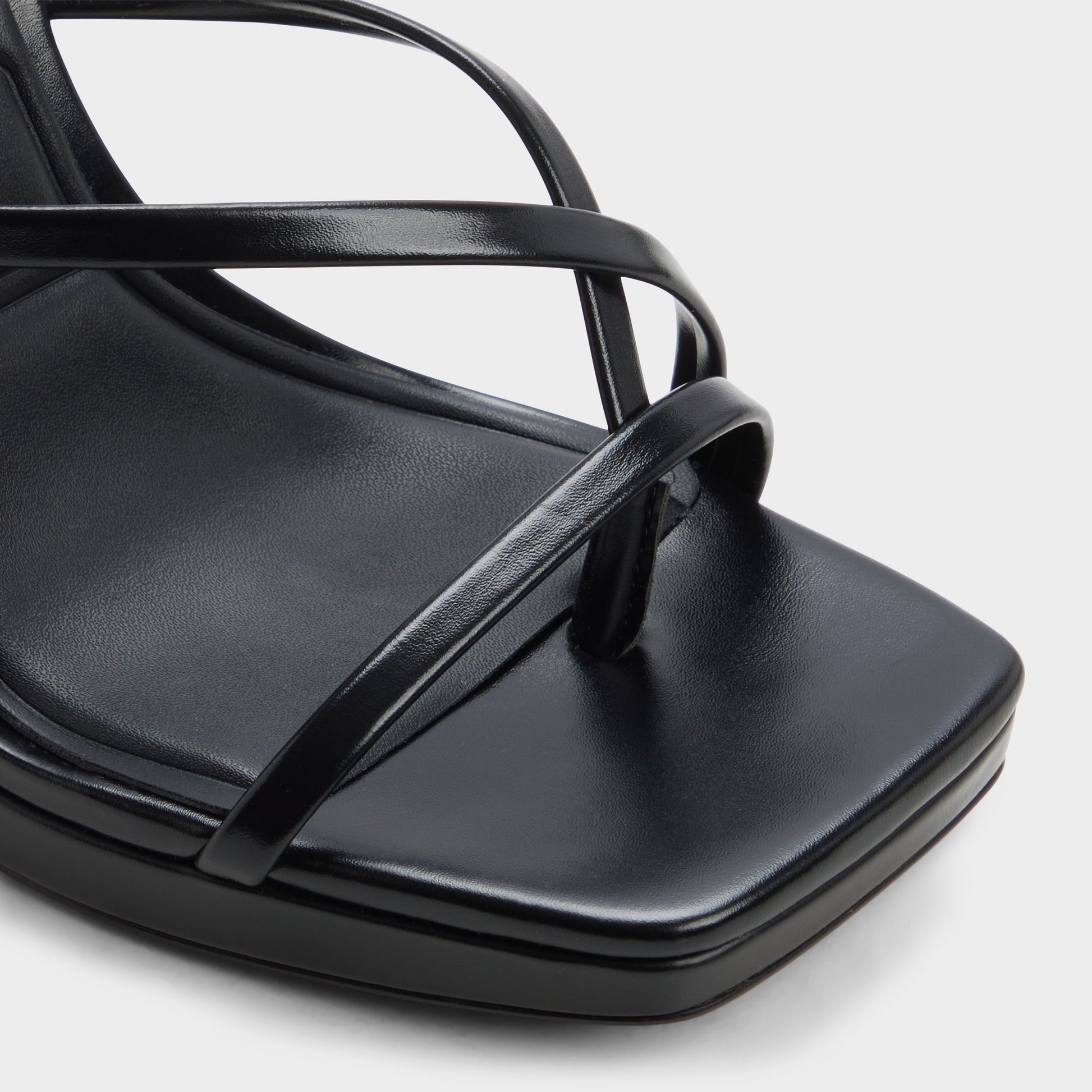 Close-up of the Black Cleadonn Strappy platform sandal