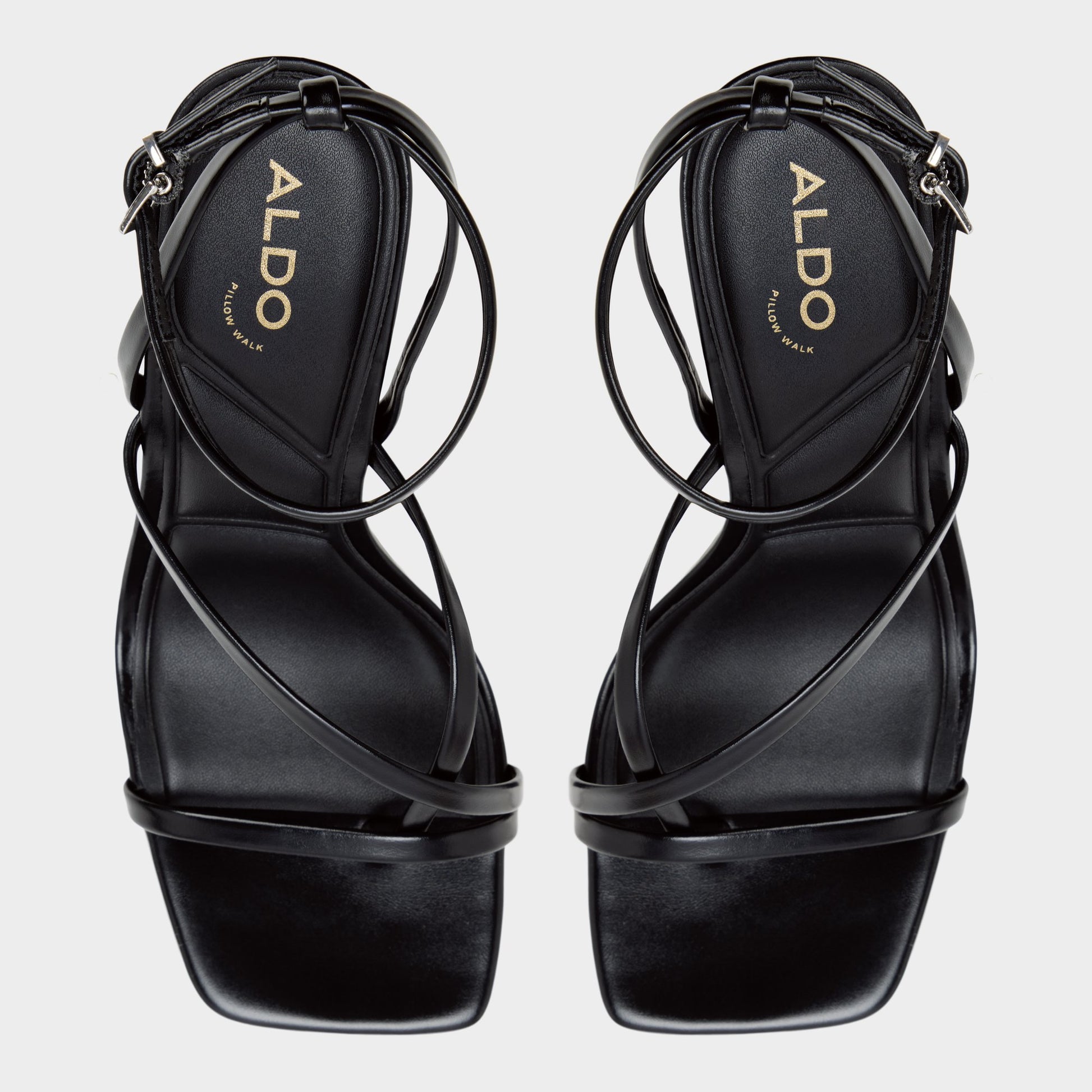 Top-down view of the Black Cleadonn Strappy platform sandal