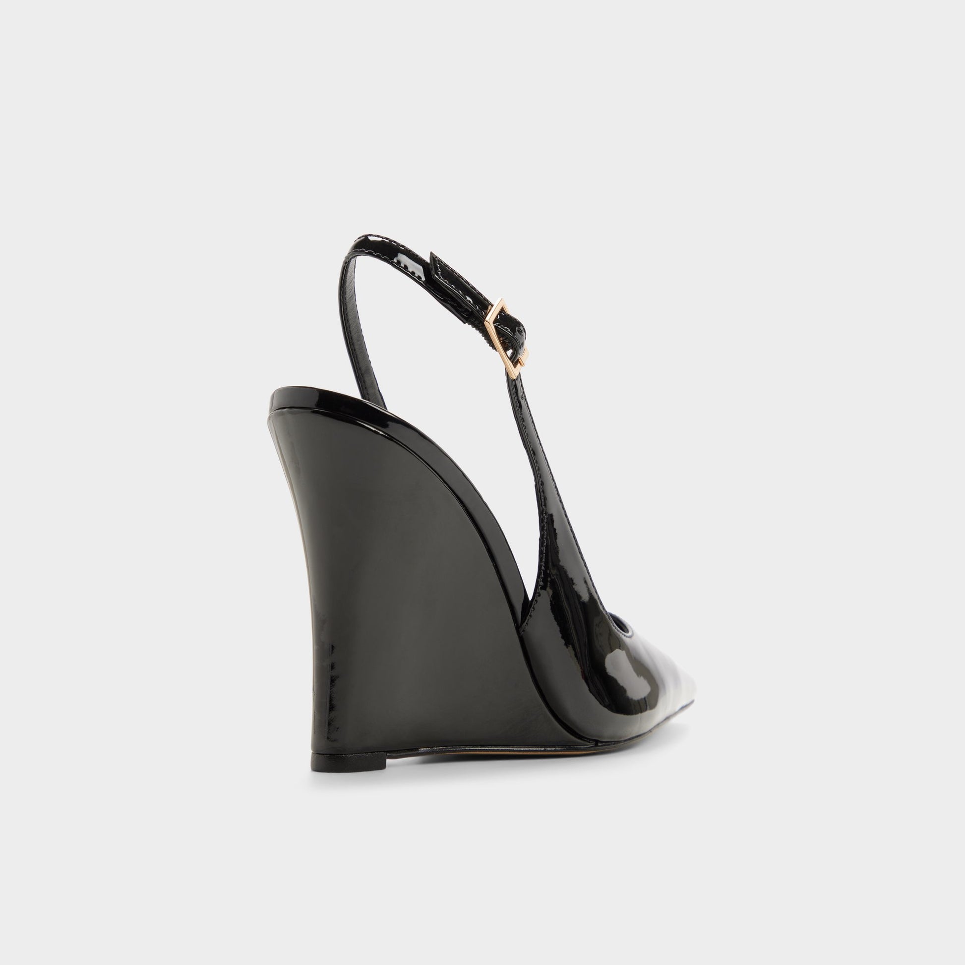 Three-quarter angle of Black Stessywedge Slingback wedge heel's back side