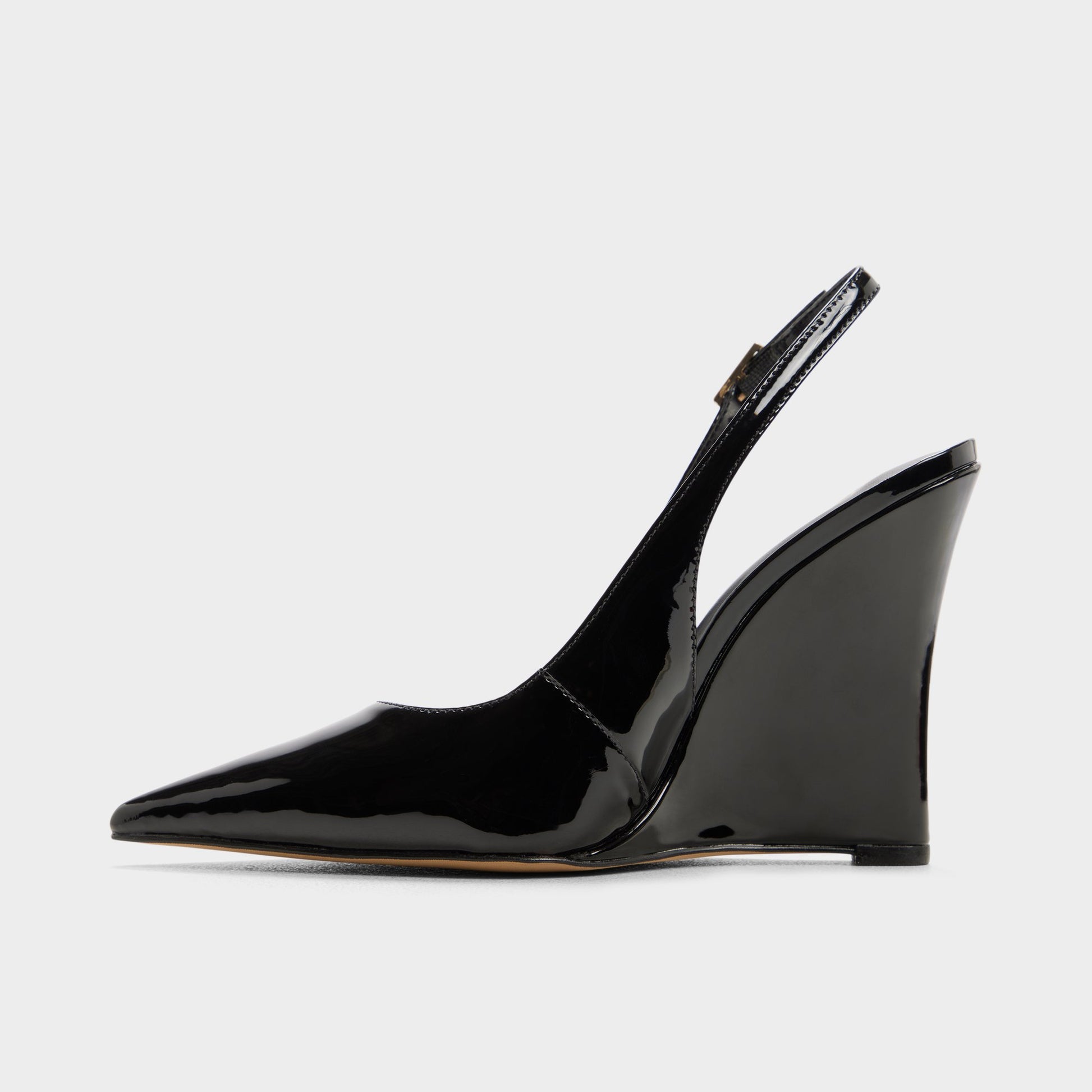 Side view of Black Stessywedge Slingback wedge heel