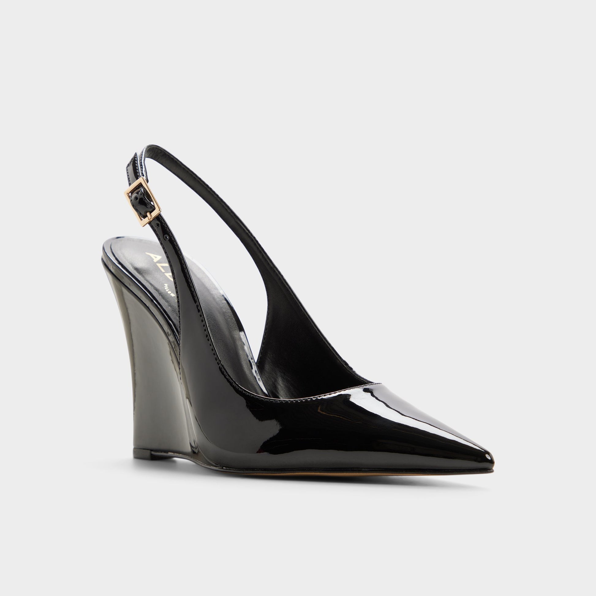 Three-quarter angle of Black Stessywedge Slingback wedge heel's front side