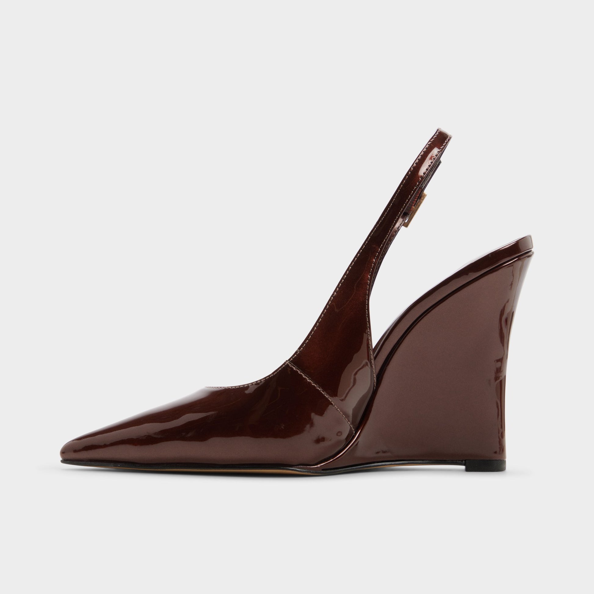 Side view of Dark brown Stessywedge Slingback wedge heel