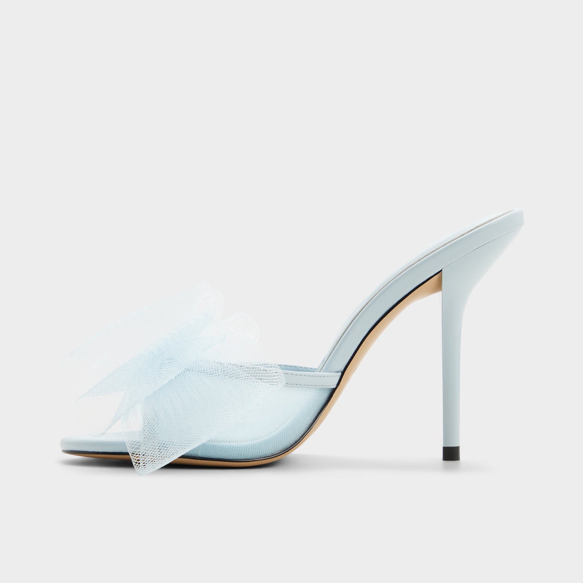 Side view of Sky blue Oceanne Heeled mule