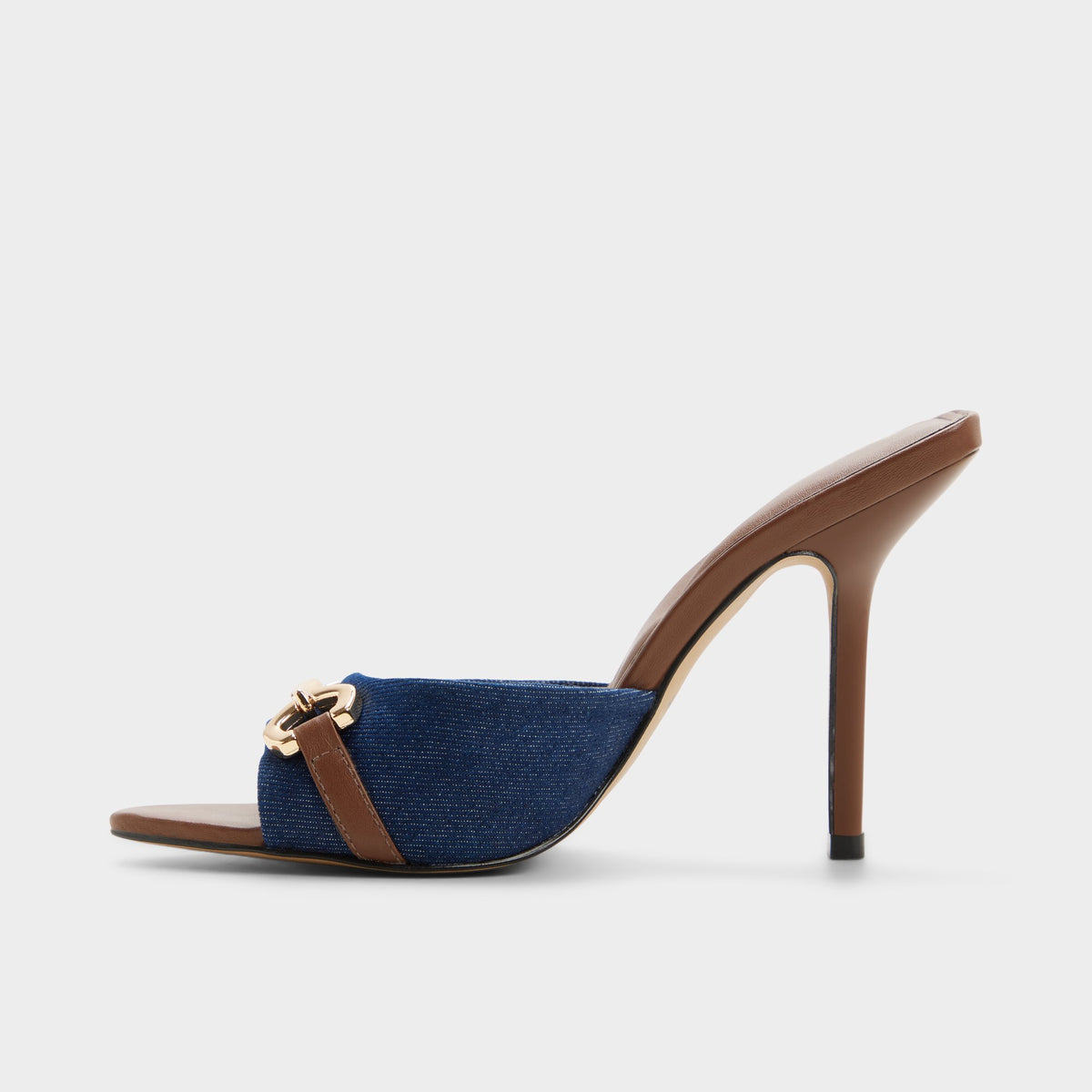 Side view of Denim Madelynie Heeled mule