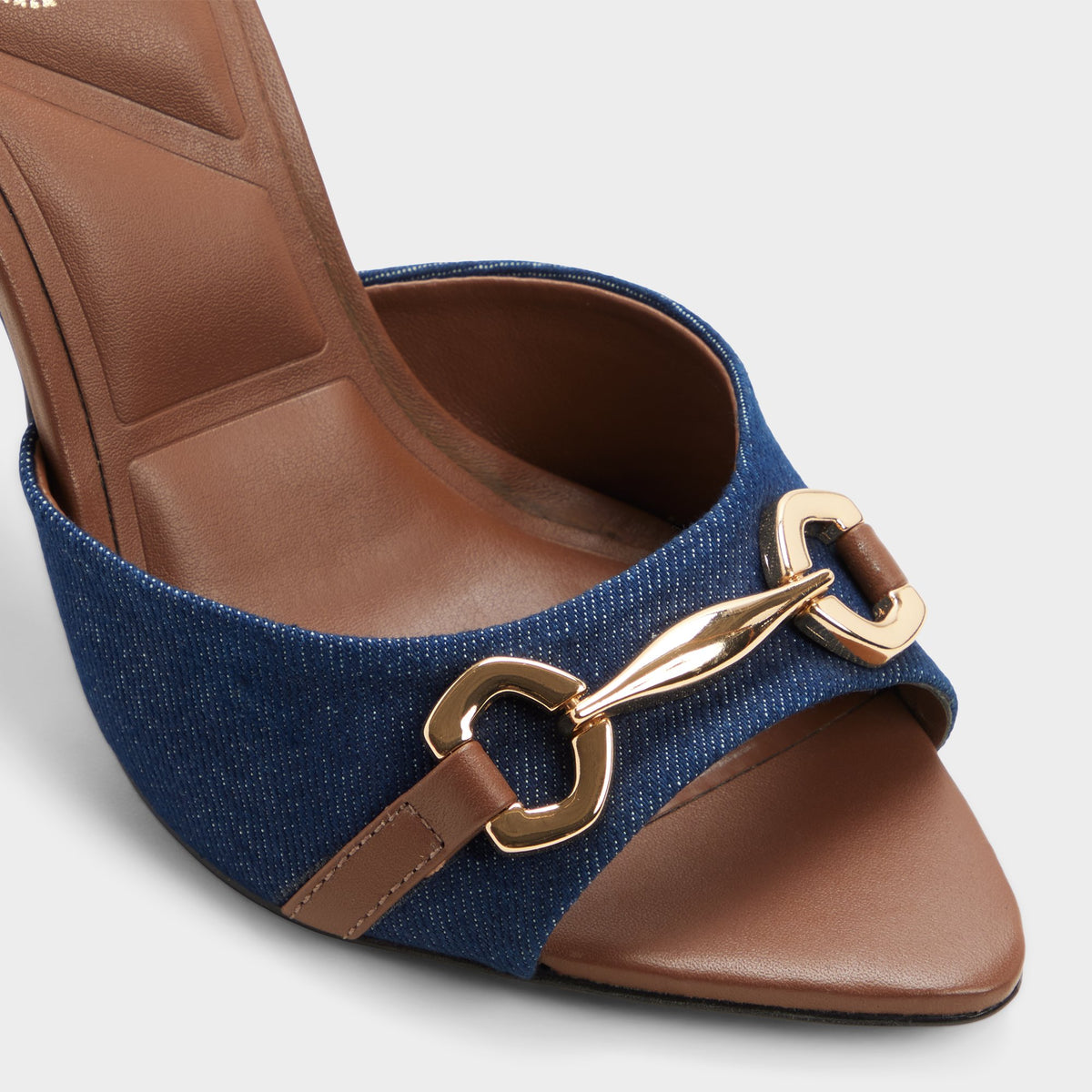 Close-up of the Denim Madelynie Heeled mule