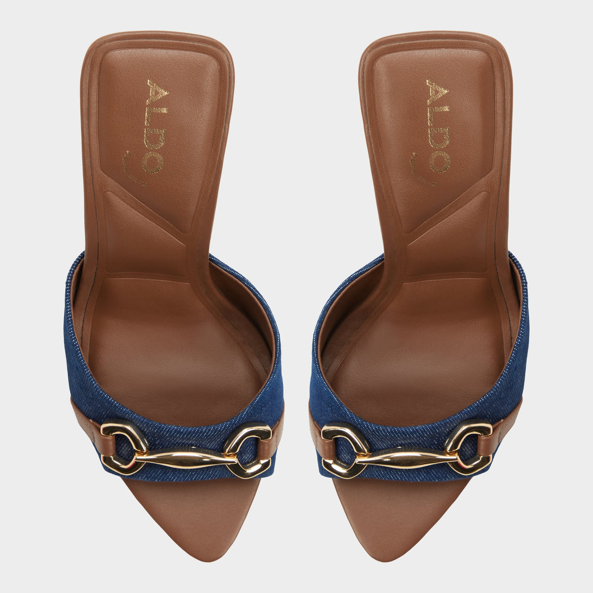 Top-down view of the Denim Madelynie Heeled mule