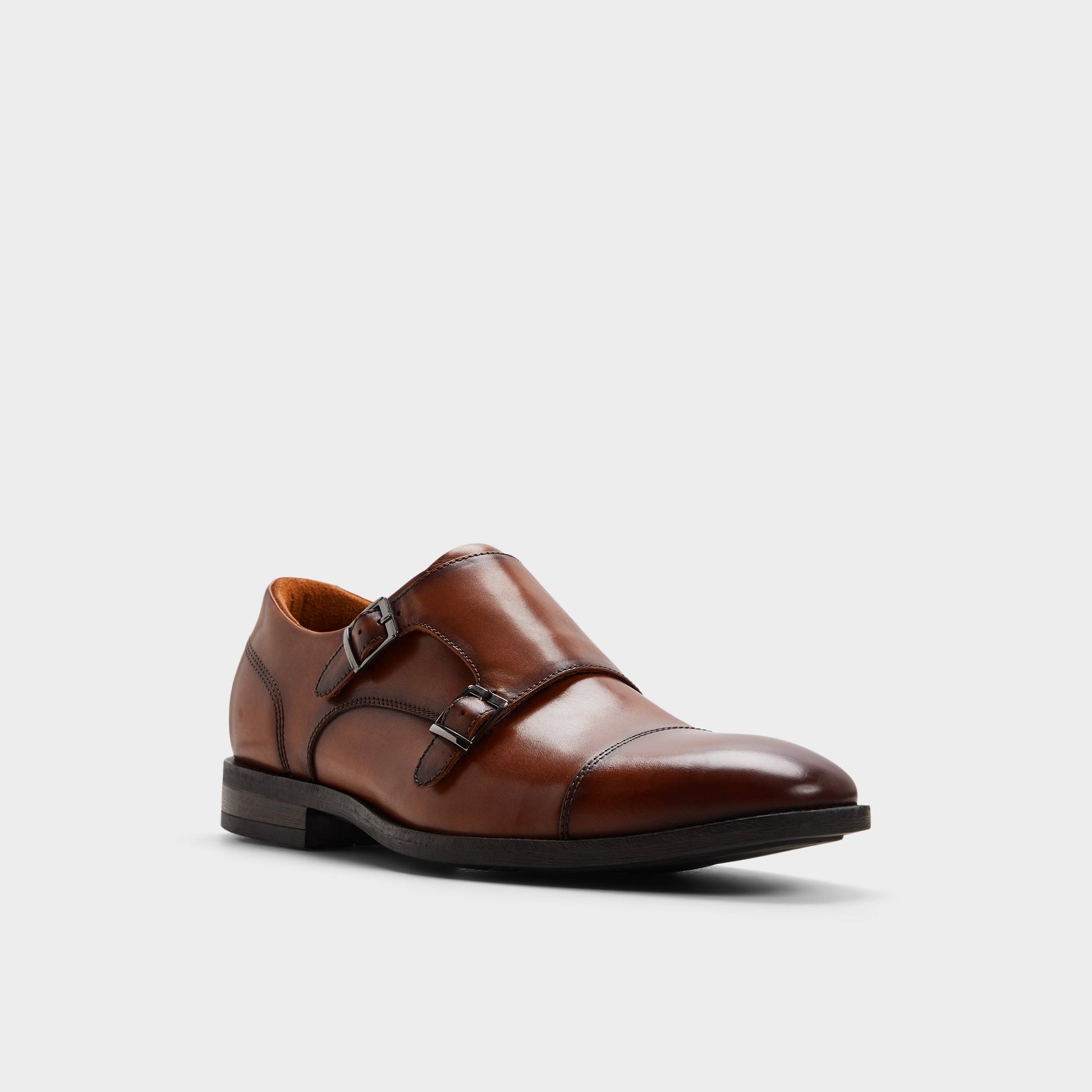 Three-quarter angle of Cognac Gilberto Monkstrap loafer's front side