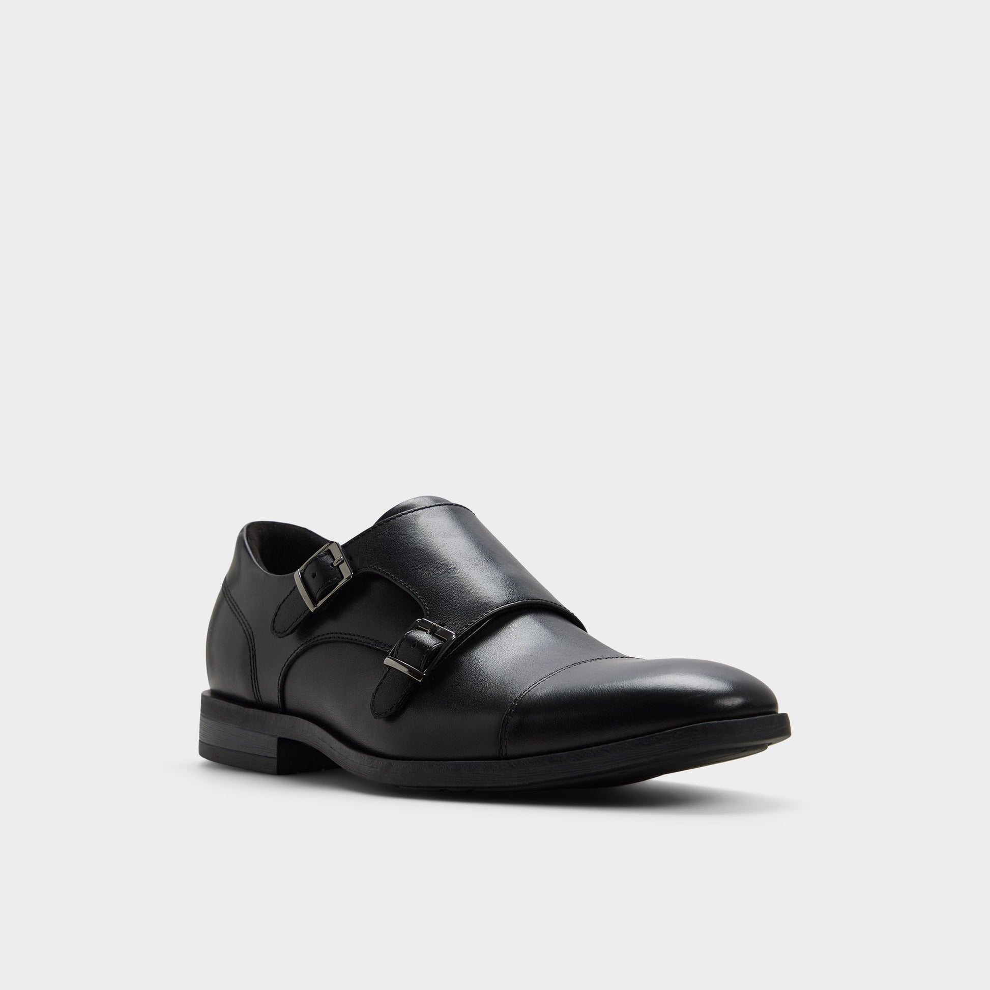 Three-quarter angle of Black Gilberto Monkstrap loafer's front side