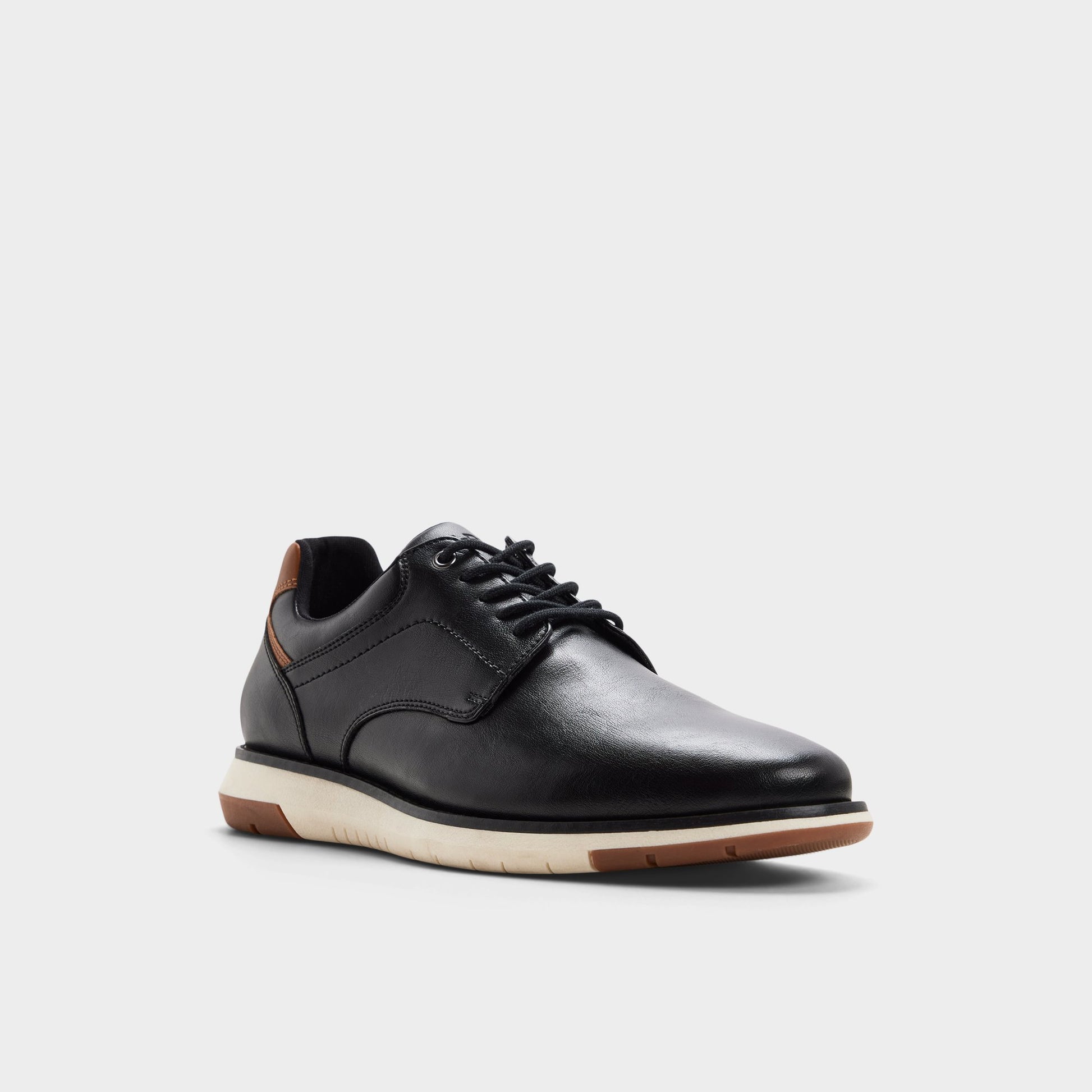 Three-quarter angle of Black Kaplan Oxford shoe's front side