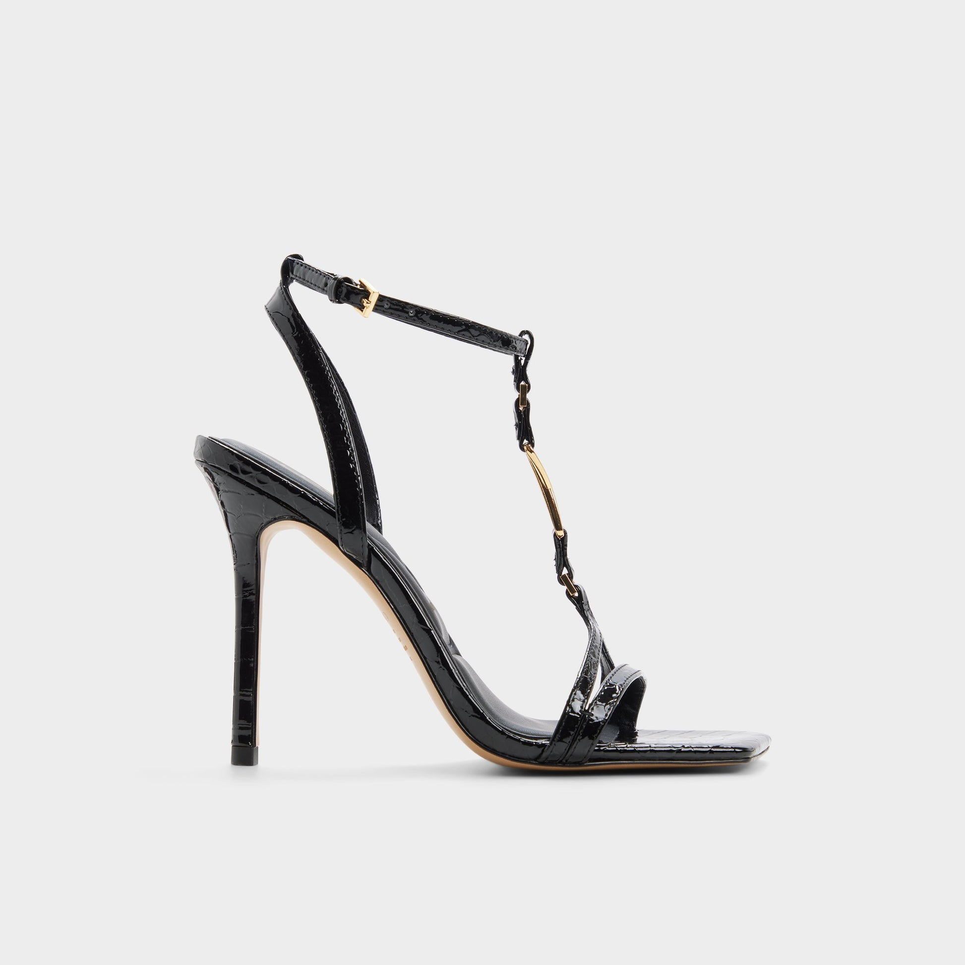 Main View of Black Morly T-strap heeled sandal for Womens