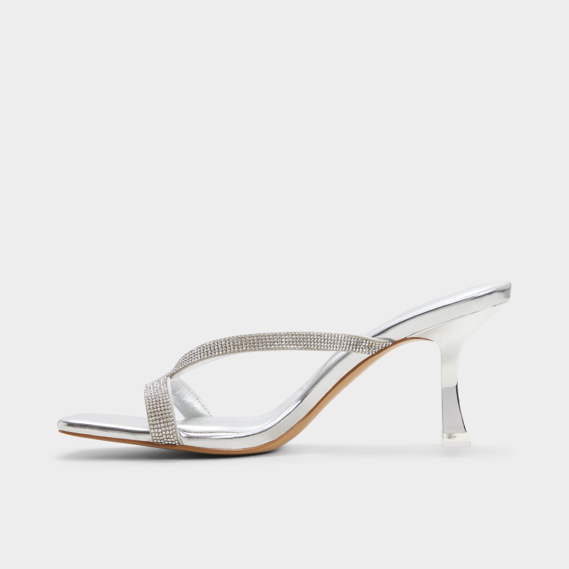 Side view of Silver Enalen Heeled mule