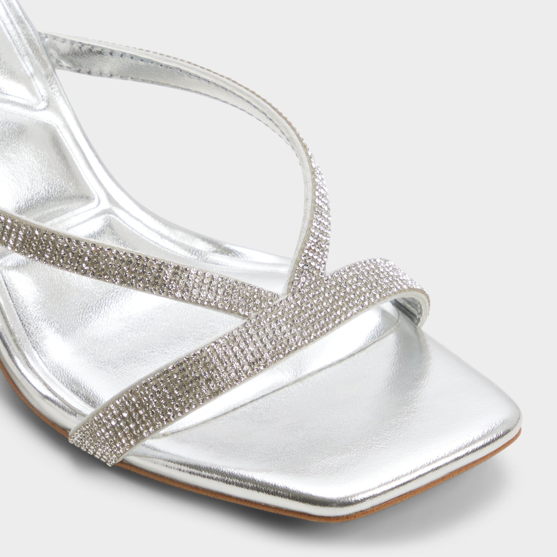 Close-up of the Silver Enalen Heeled mule