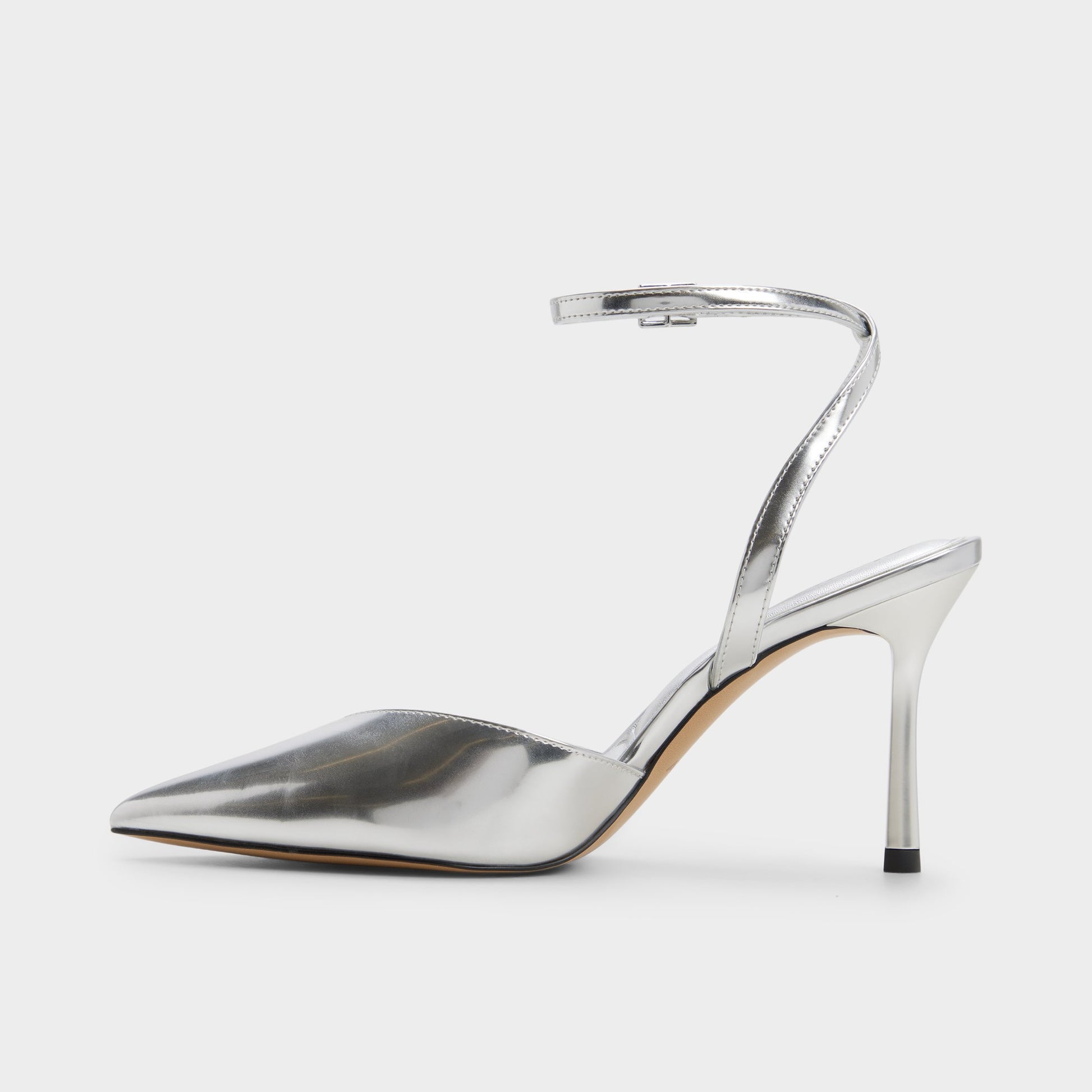 Side view of Silver Carolling Strappy heeled shoe