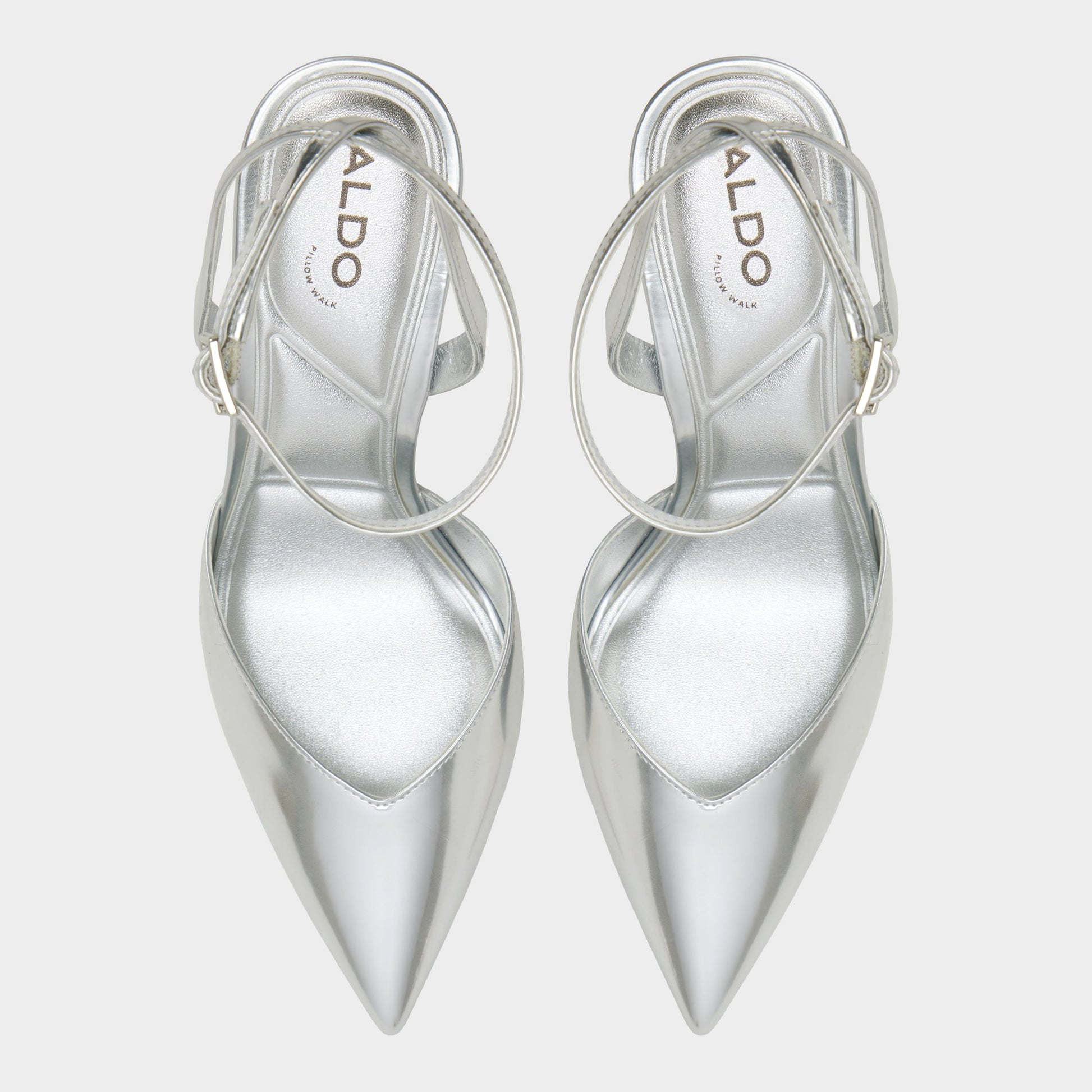 Top-down view of the Silver Carolling Strappy heeled shoe