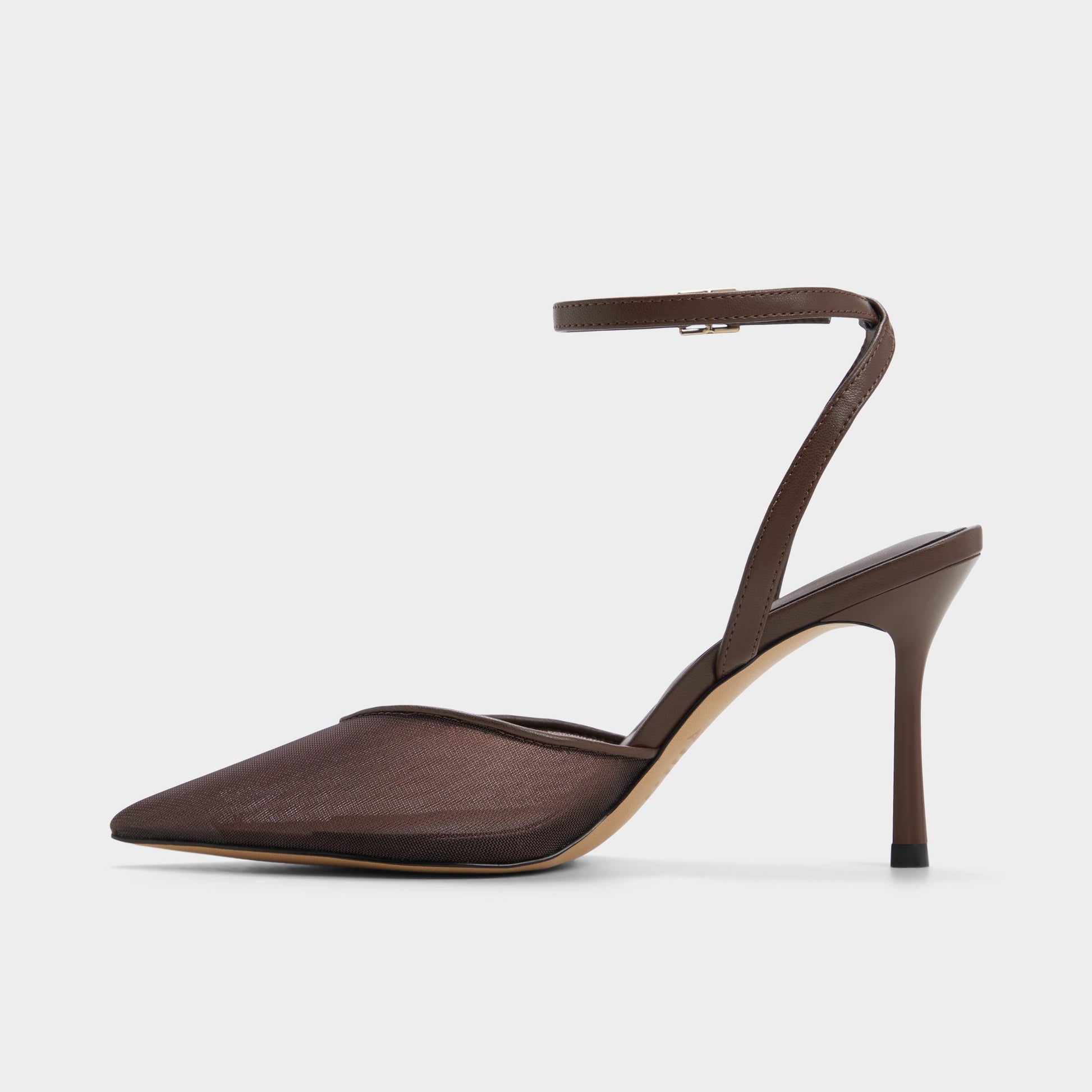 Side view of Dark brown Carolline Strappy heeled shoe