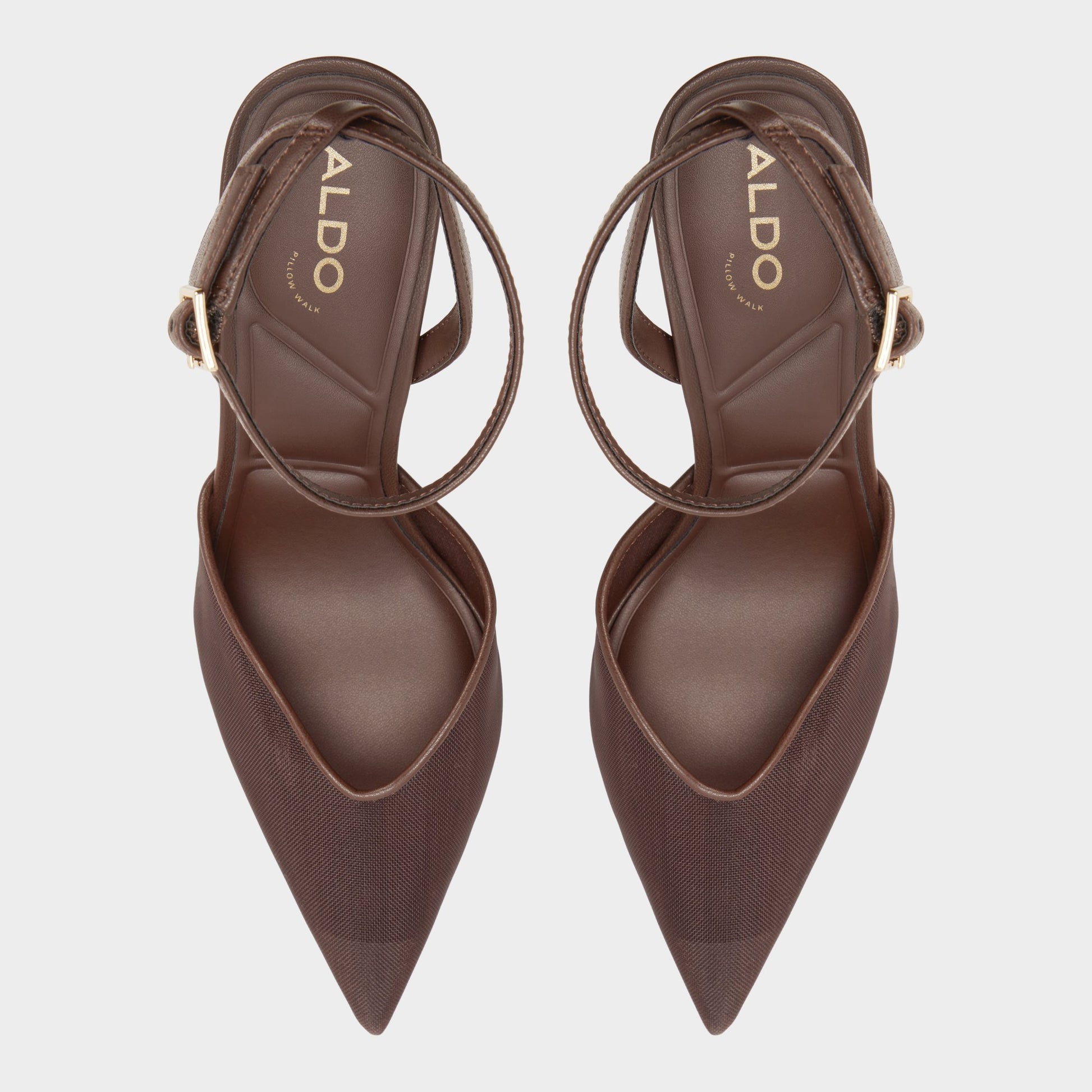 Top-down view of the Dark brown Carolline Strappy heeled shoe