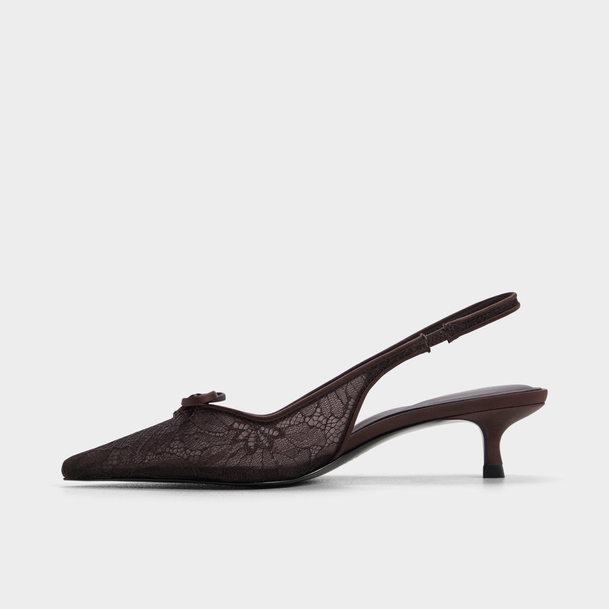 Side view of Dark brown Azaro Slingback kitten heel