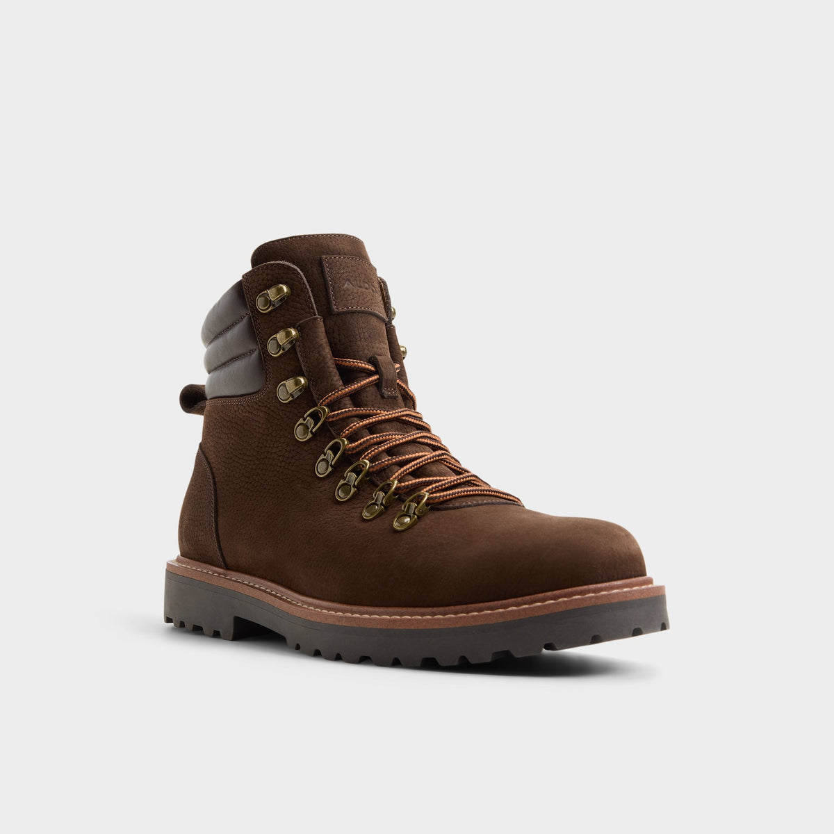 Three-quarter angle of Dark brown Joshie Hiking boot's front side