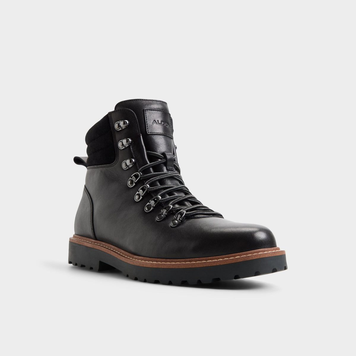 Three-quarter angle of Black Joshie Hiking boot's front side