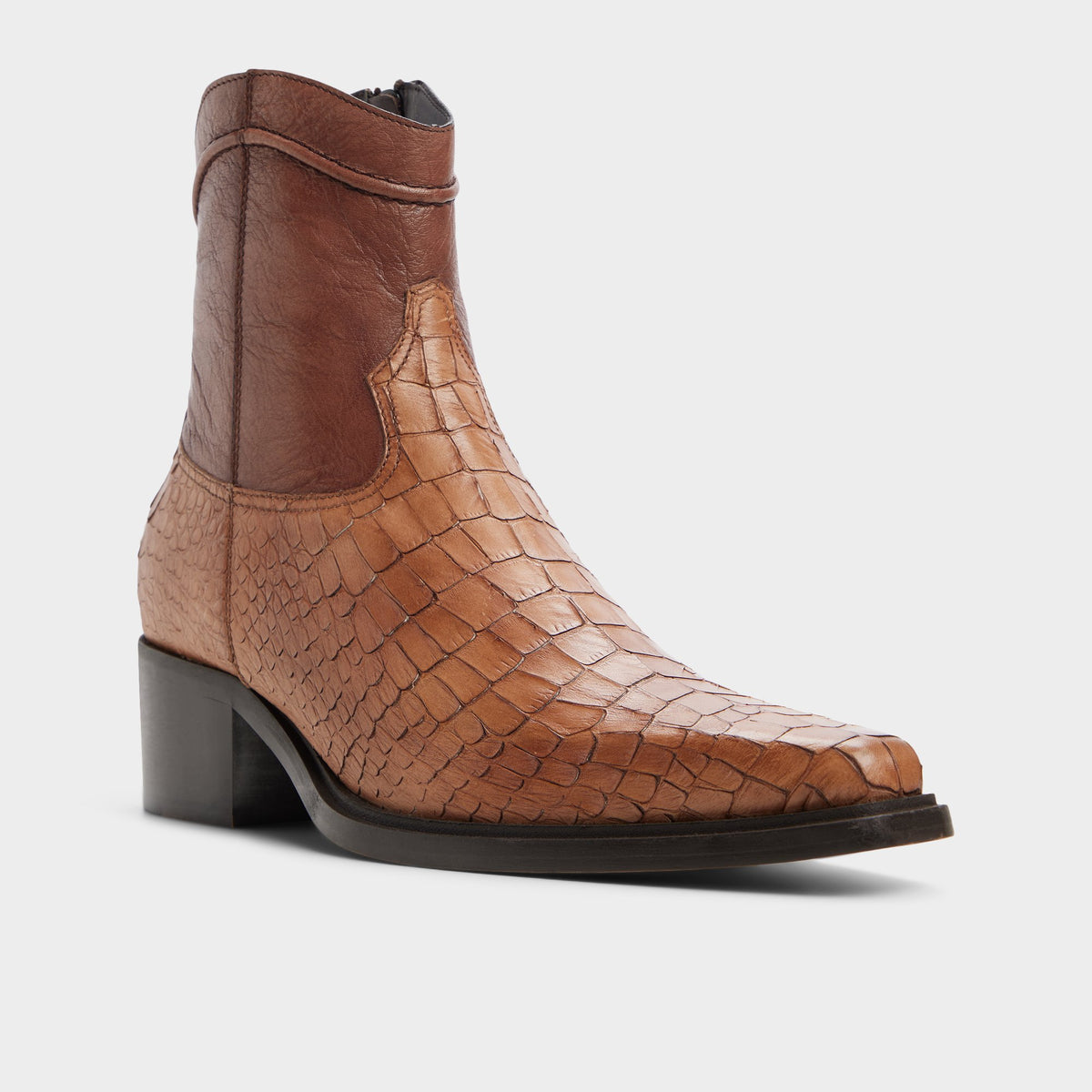 Three-quarter angle of Brown Bari Western boot's back side