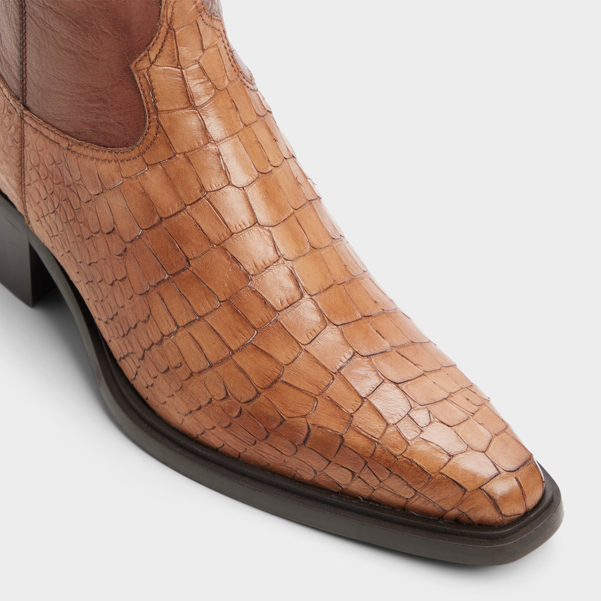 Three-quarter angle of Brown Bari Western boot's front side