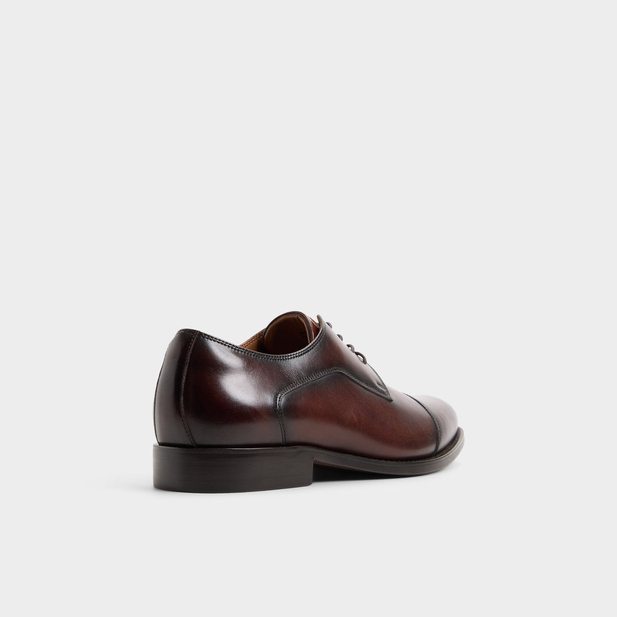 Three-quarter angle of Open brown Alejandro Derby shoe's back side