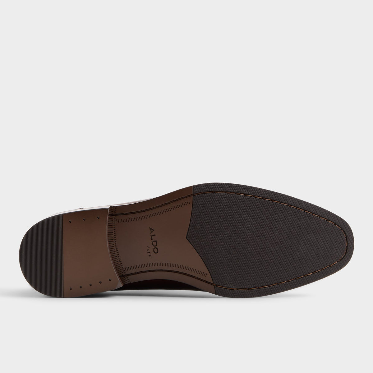 View of Open brown Alejandro Derby shoe's sole