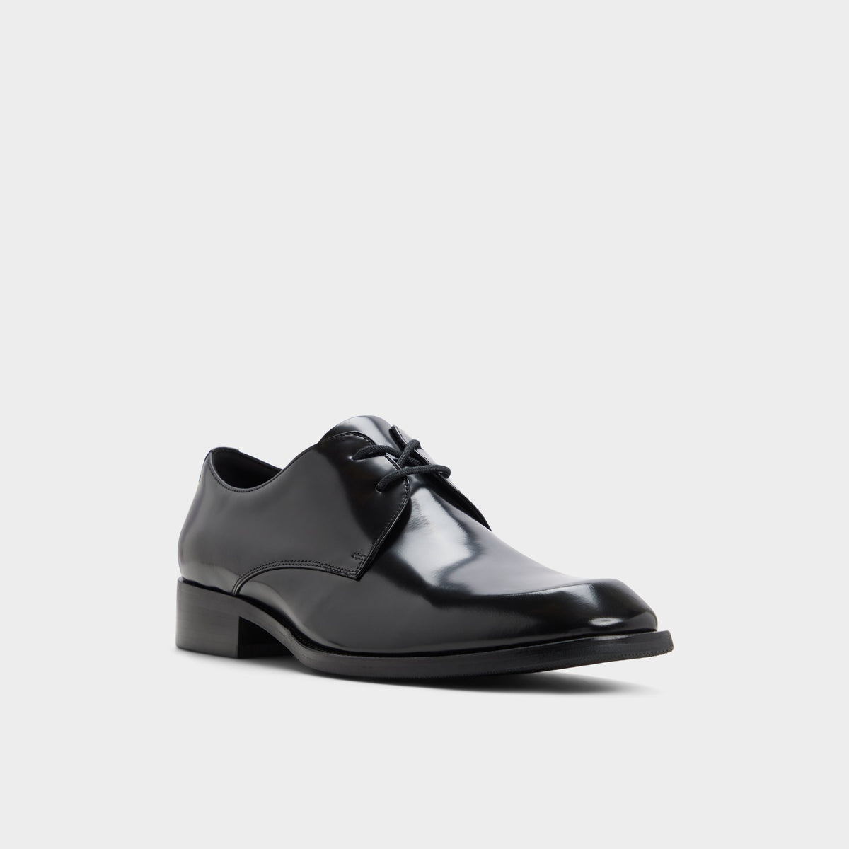 Three-quarter angle of Black Hallow Derby shoe's front side