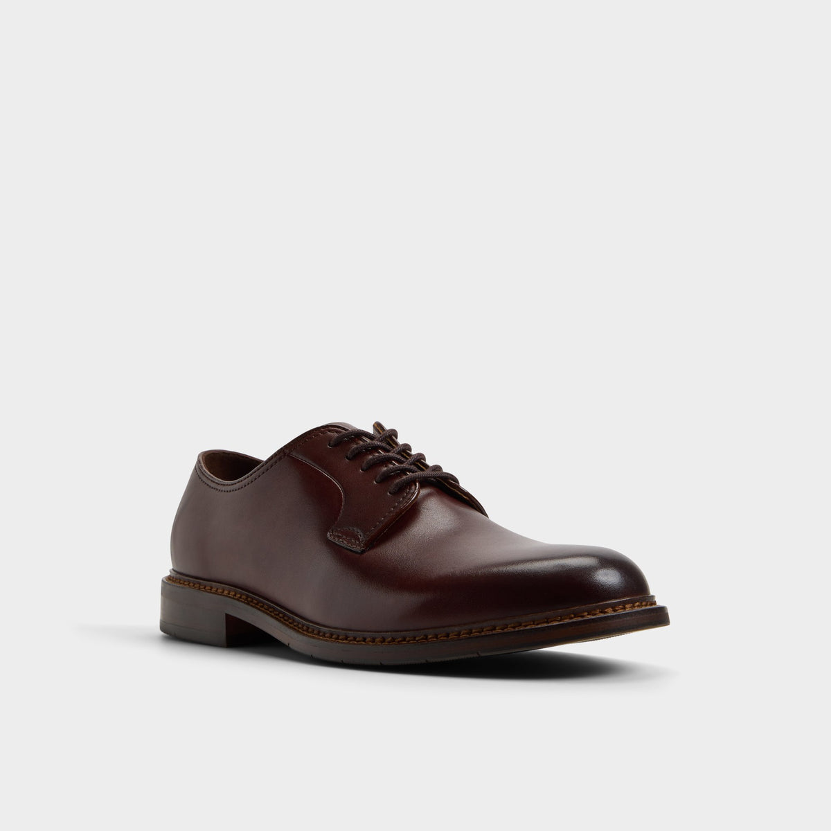 Three-quarter angle of Open brown Sorento Derby shoe's front side
