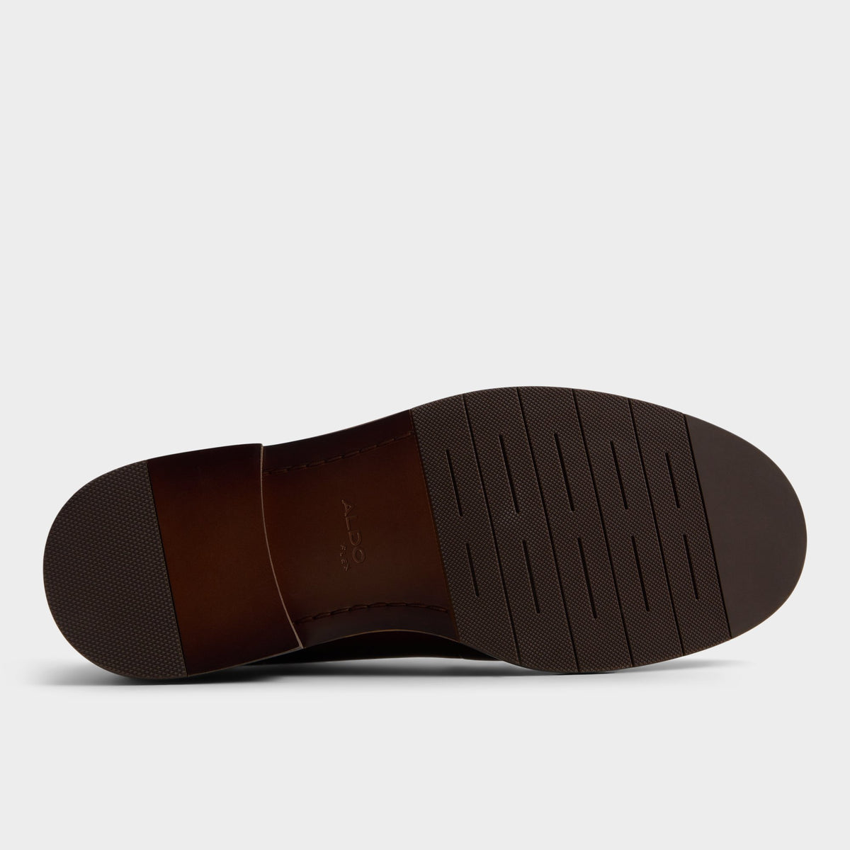 View of Open brown Sorento Derby shoe's sole