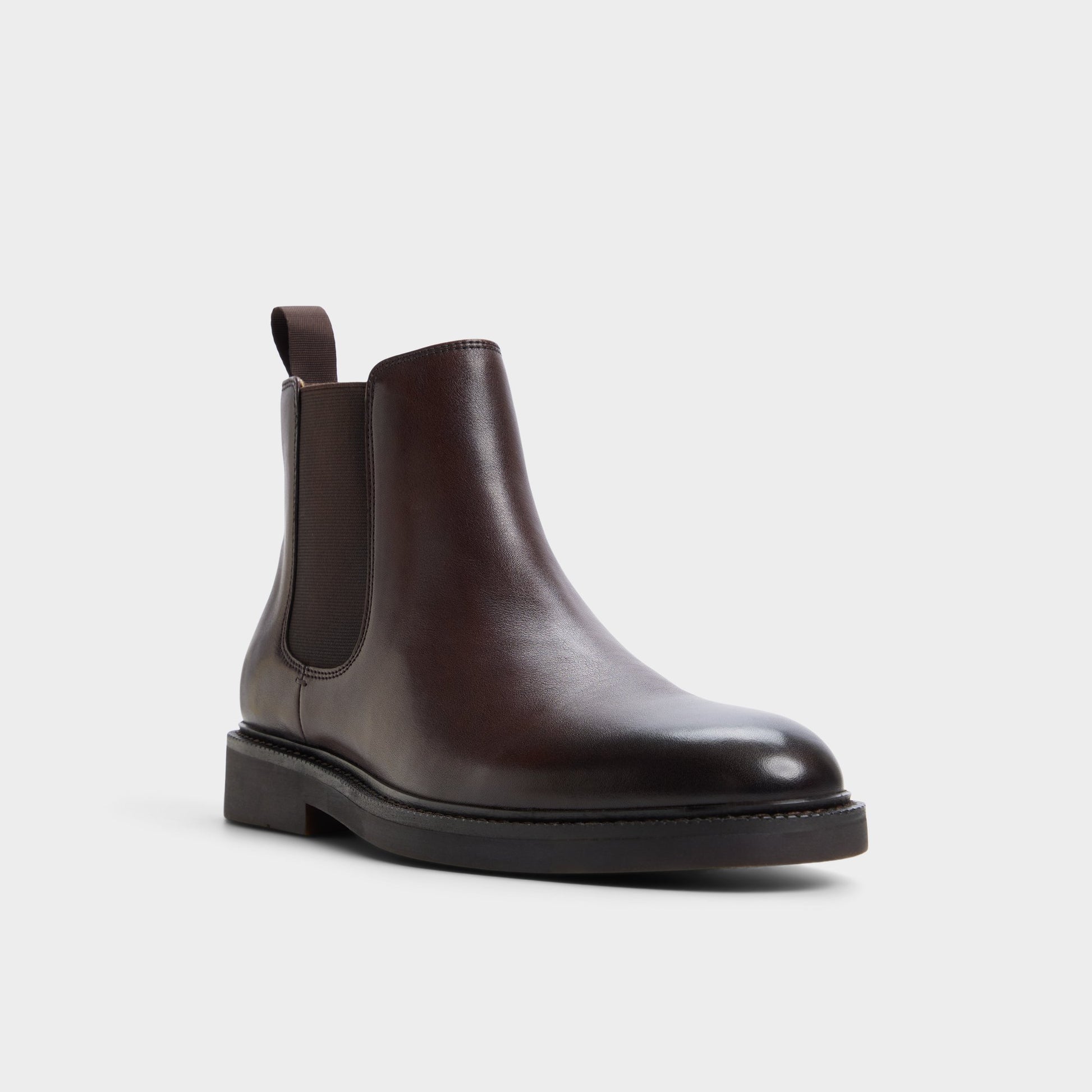 Three-quarter angle of Dark brown Malmo Chelsea boot's front side