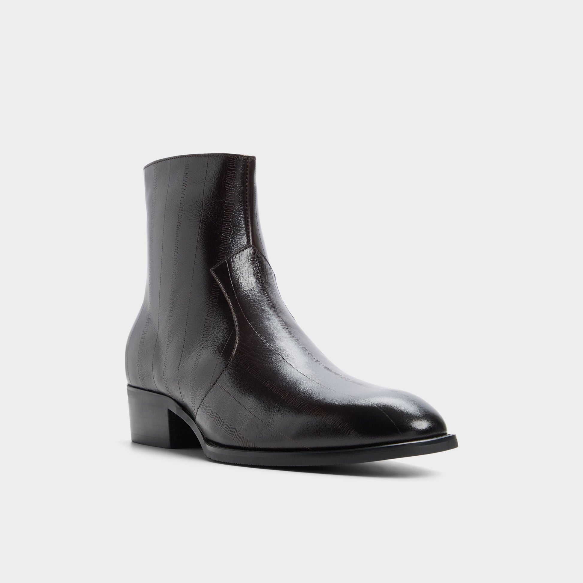 Three-quarter angle of Dark brown Chander Ankle boot's front side