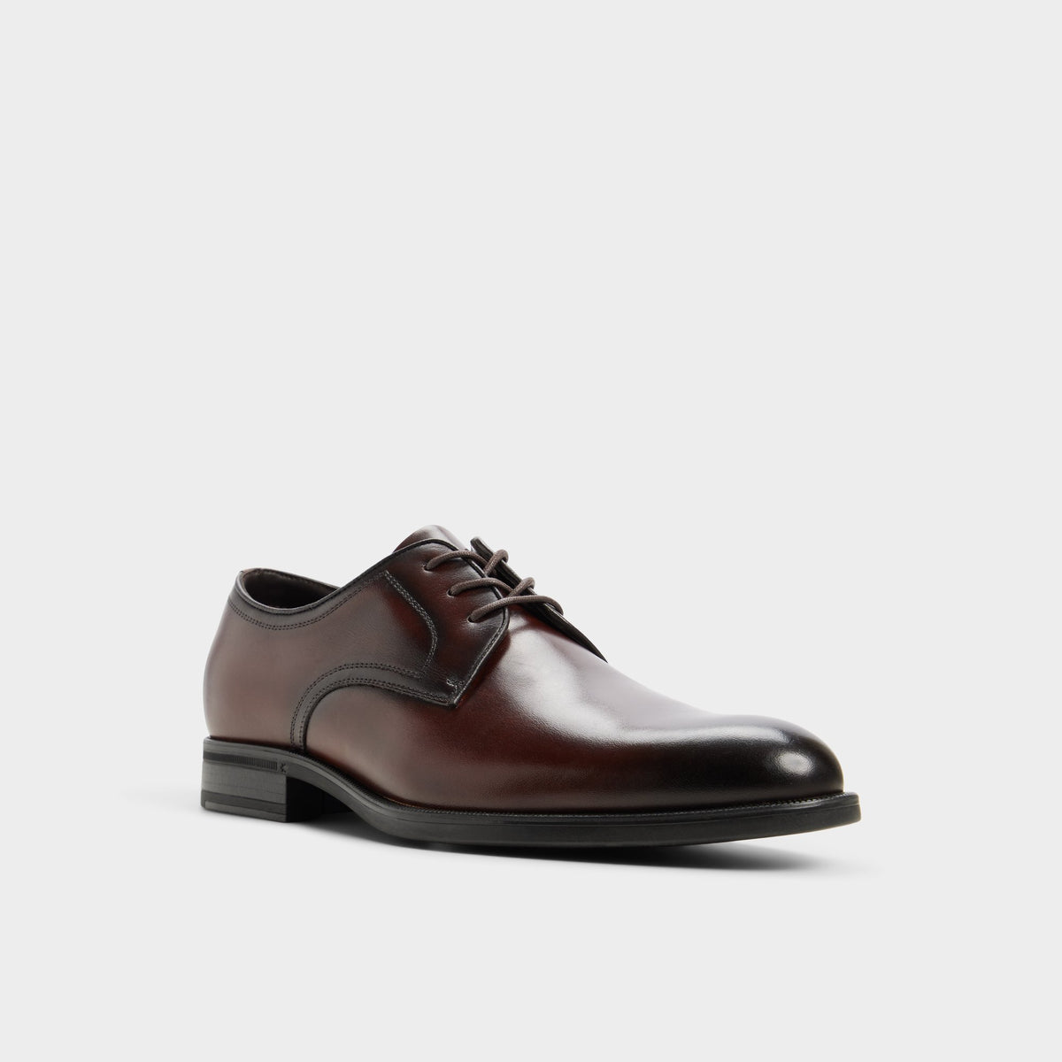 Three-quarter angle of Open brown Nikolai Derby shoe's front side