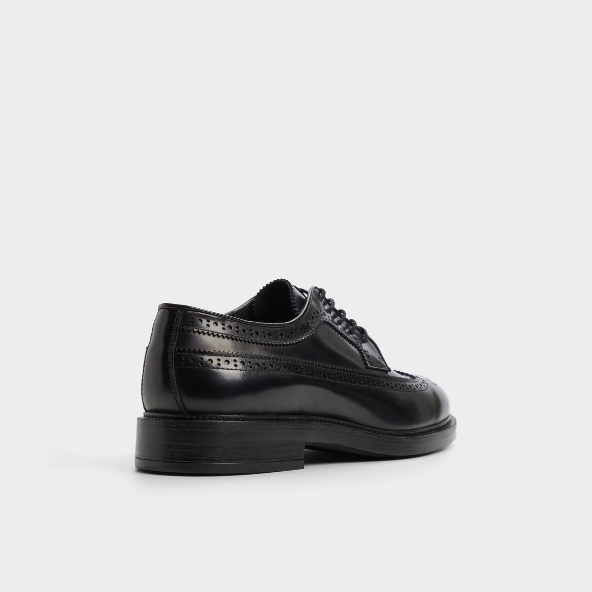 Three-quarter angle of Black Jarvi Brogue lace-up shoe's back side