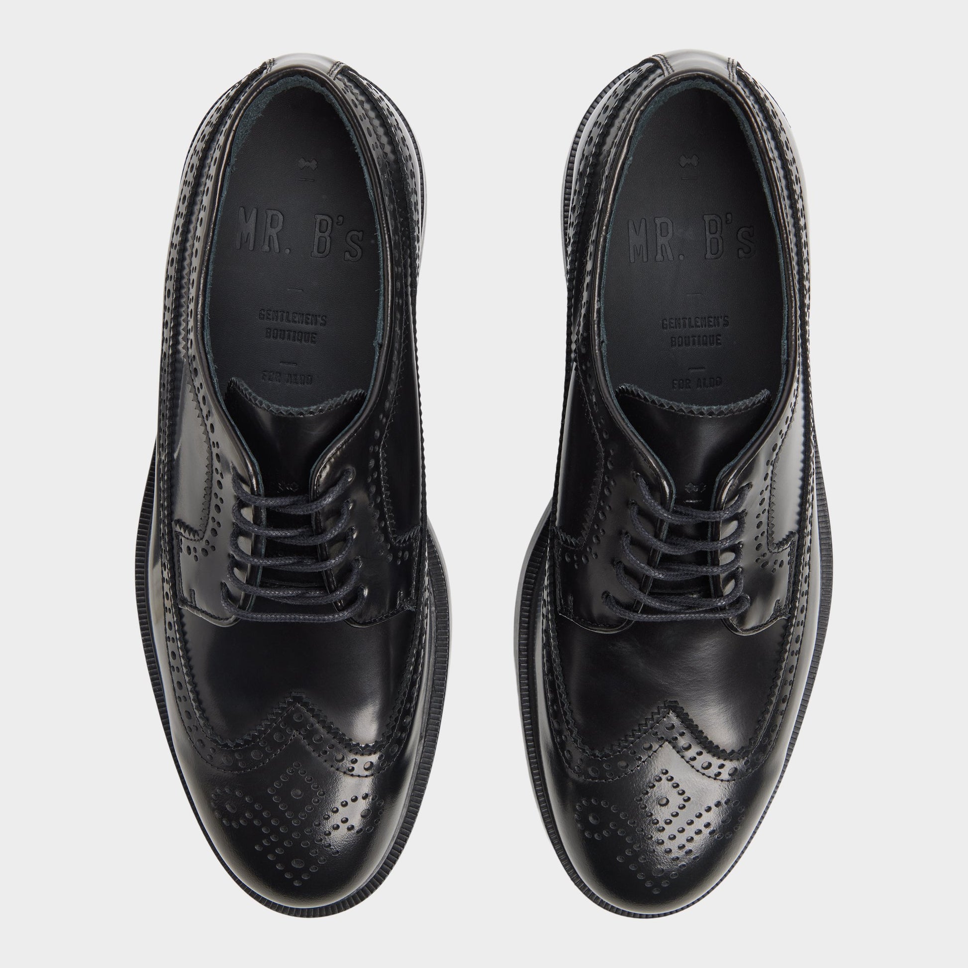 Top-down view of the Black Jarvi Brogue lace-up shoe