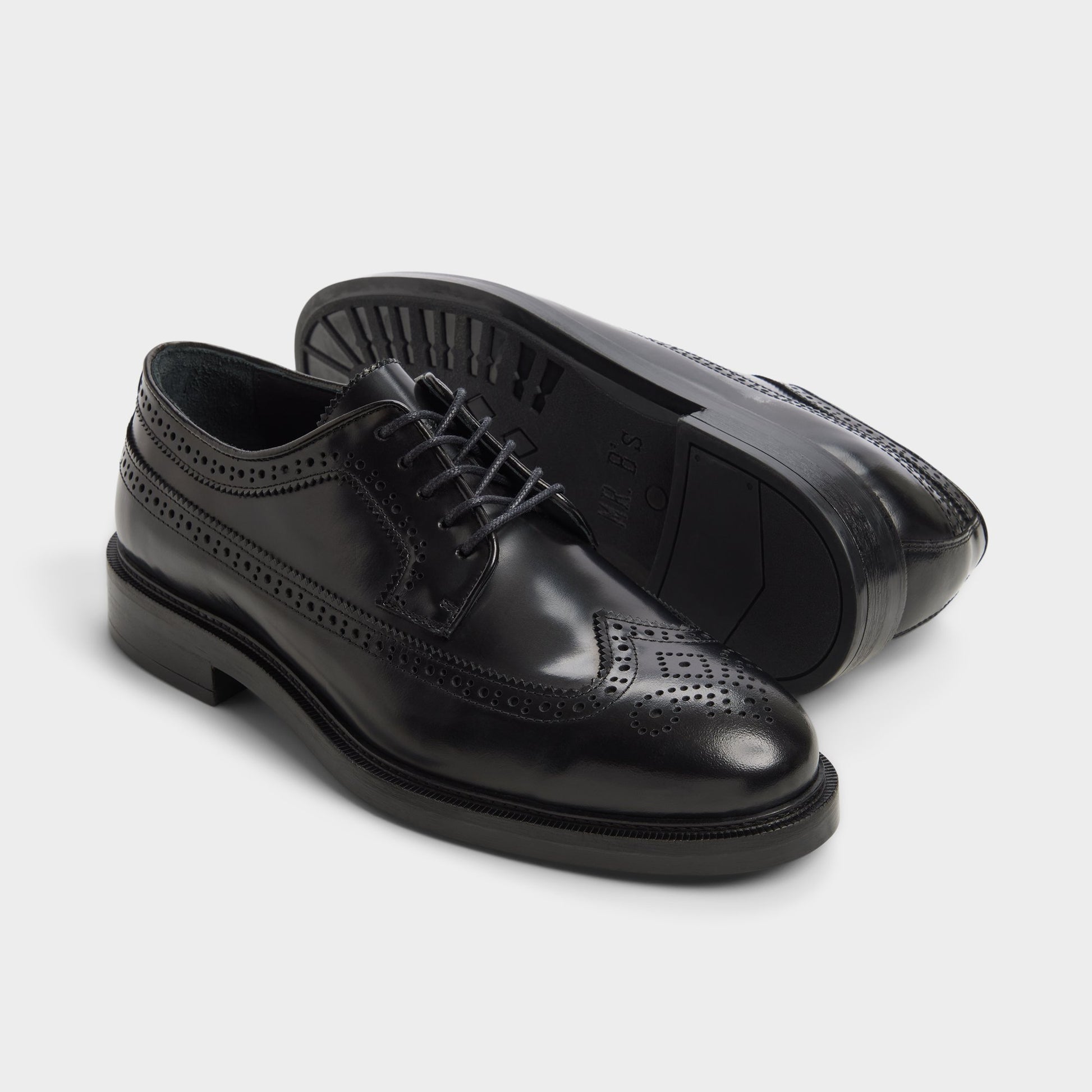 Highlighted view of a pair of Black Jarvi Brogue lace-up shoes