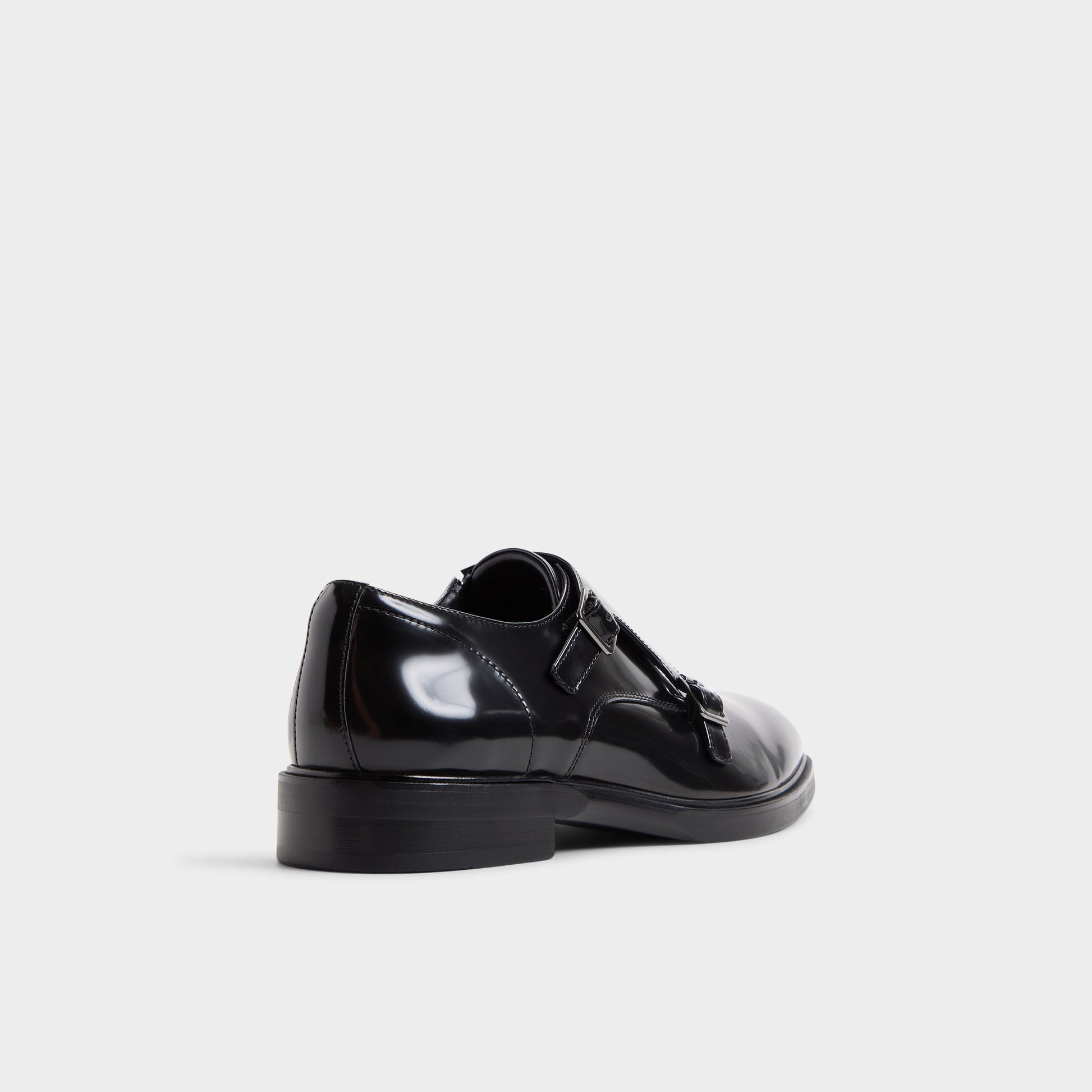 Three-quarter angle of Black Lowry Monkstrap loafer's back side
