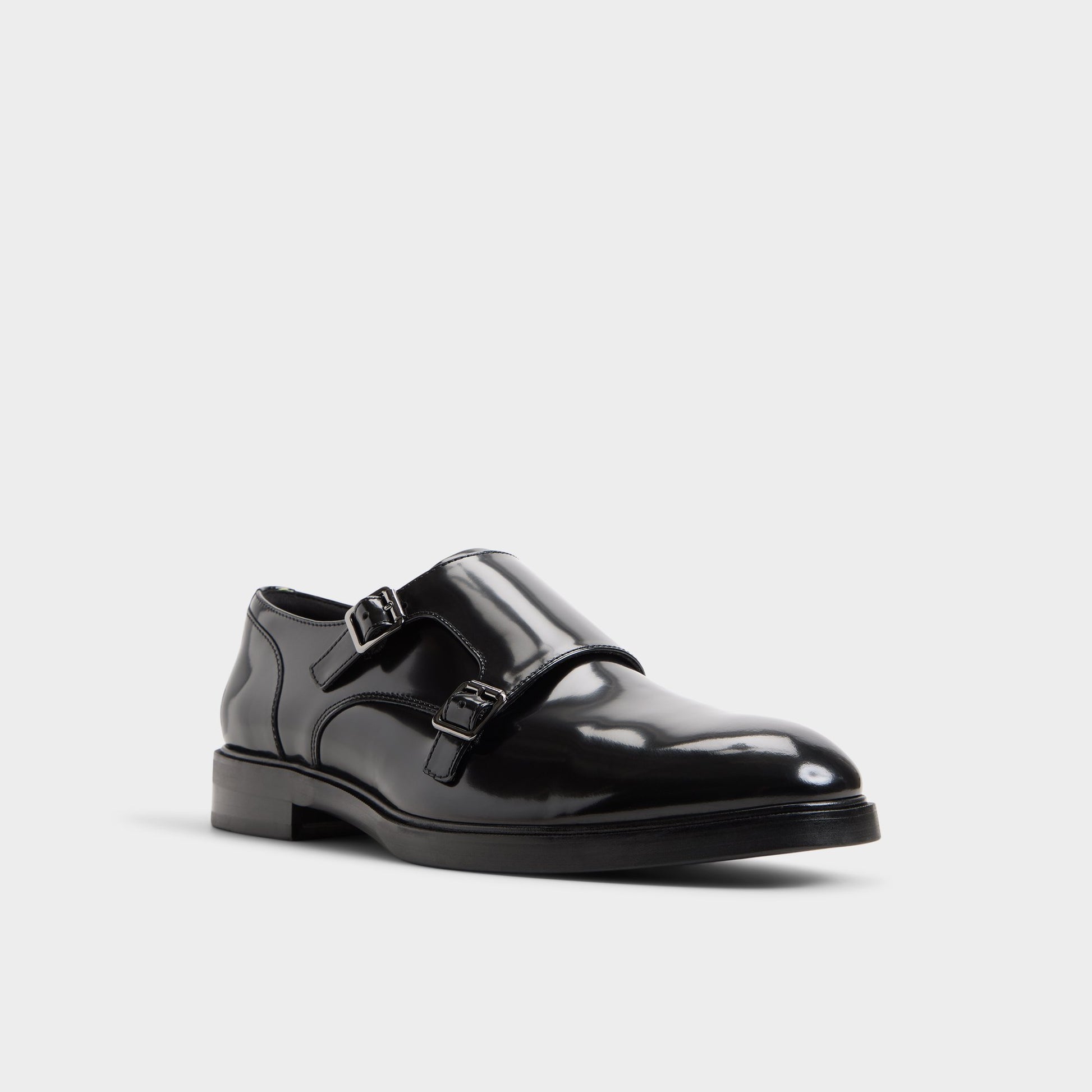 Three-quarter angle of Black Lowry Monkstrap loafer's front side
