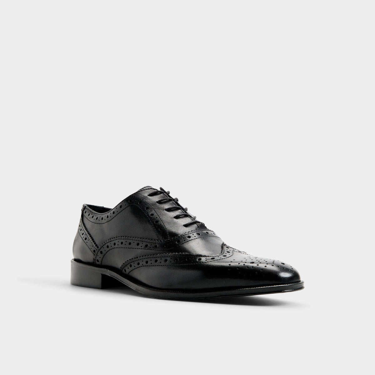 Three-quarter angle of Black Fillipo Brogue lace-up shoe's front side