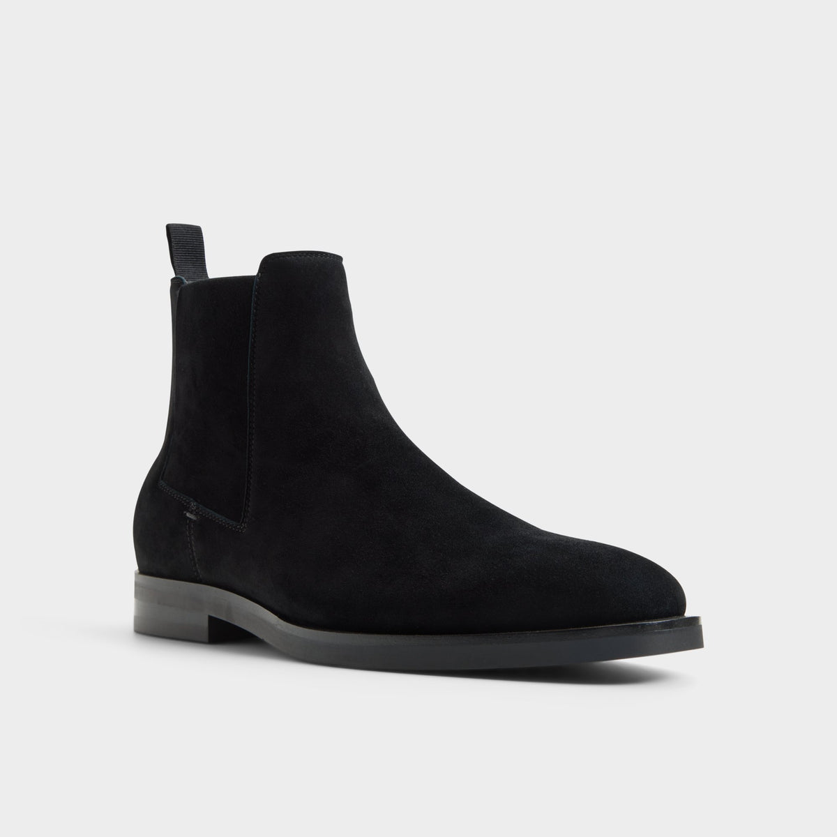 Three-quarter angle of Open black Mesar Chelsea boot's front side