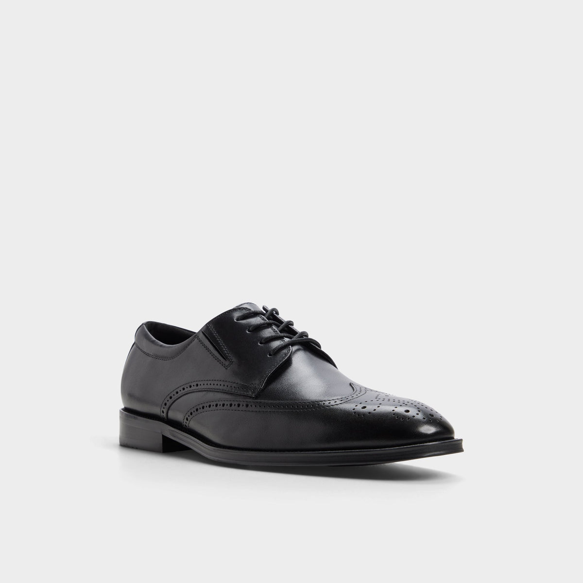Three-quarter angle of Black Valen Brogue lace-up shoe's front side