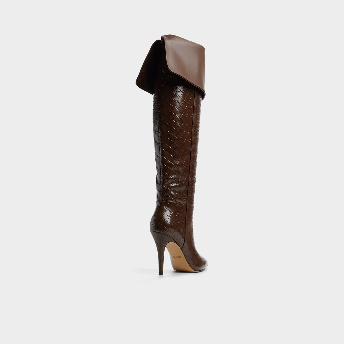 Three-quarter angle of Dark brown Hillsdon Stiletto heel over-the-knee boot's back side