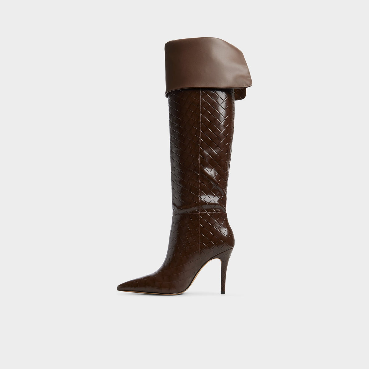 Side view of Dark brown Hillsdon Stiletto heel over-the-knee boot