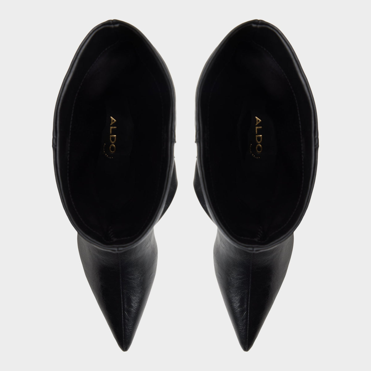 Top-down view of the Black Calain Wedge heel mid-calf boot
