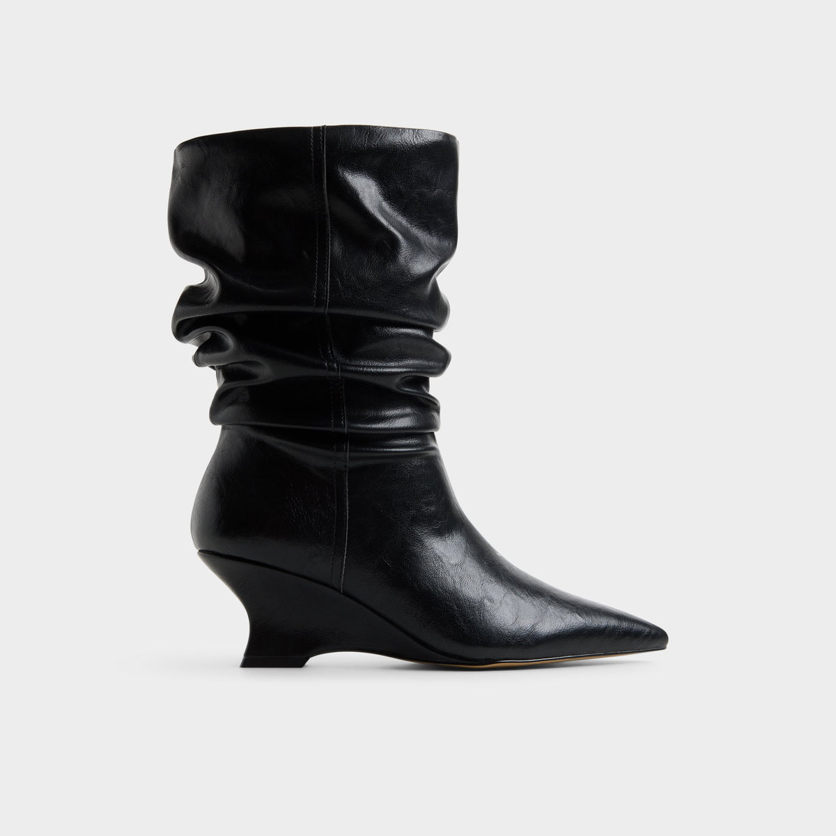 Main View of Black Calain Wedge heel mid-calf boot for Womens