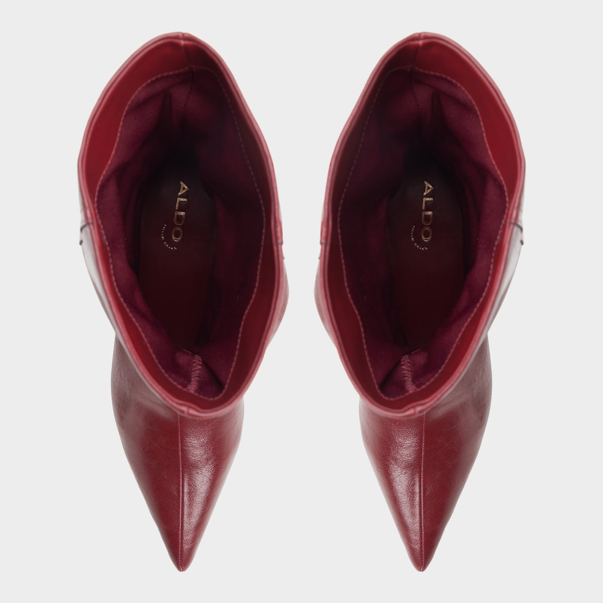 Top-down view of the Dark red Calain Wedge heel mid-calf boot