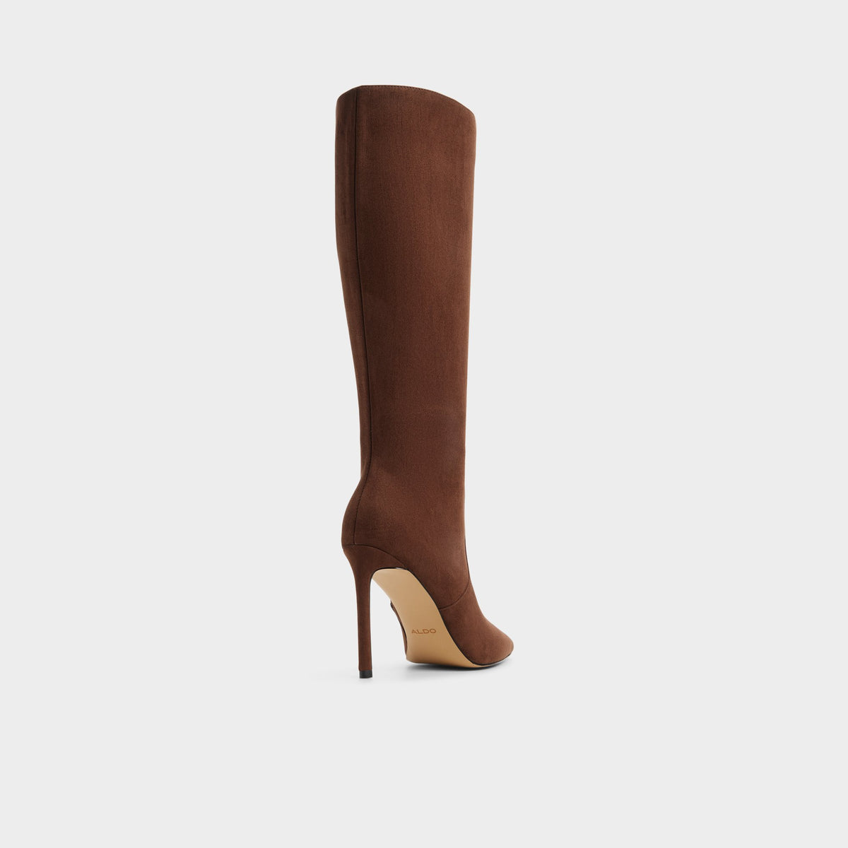 Three-quarter angle of Dark brown Guavahoney Stiletto heel knee-high boot's back side