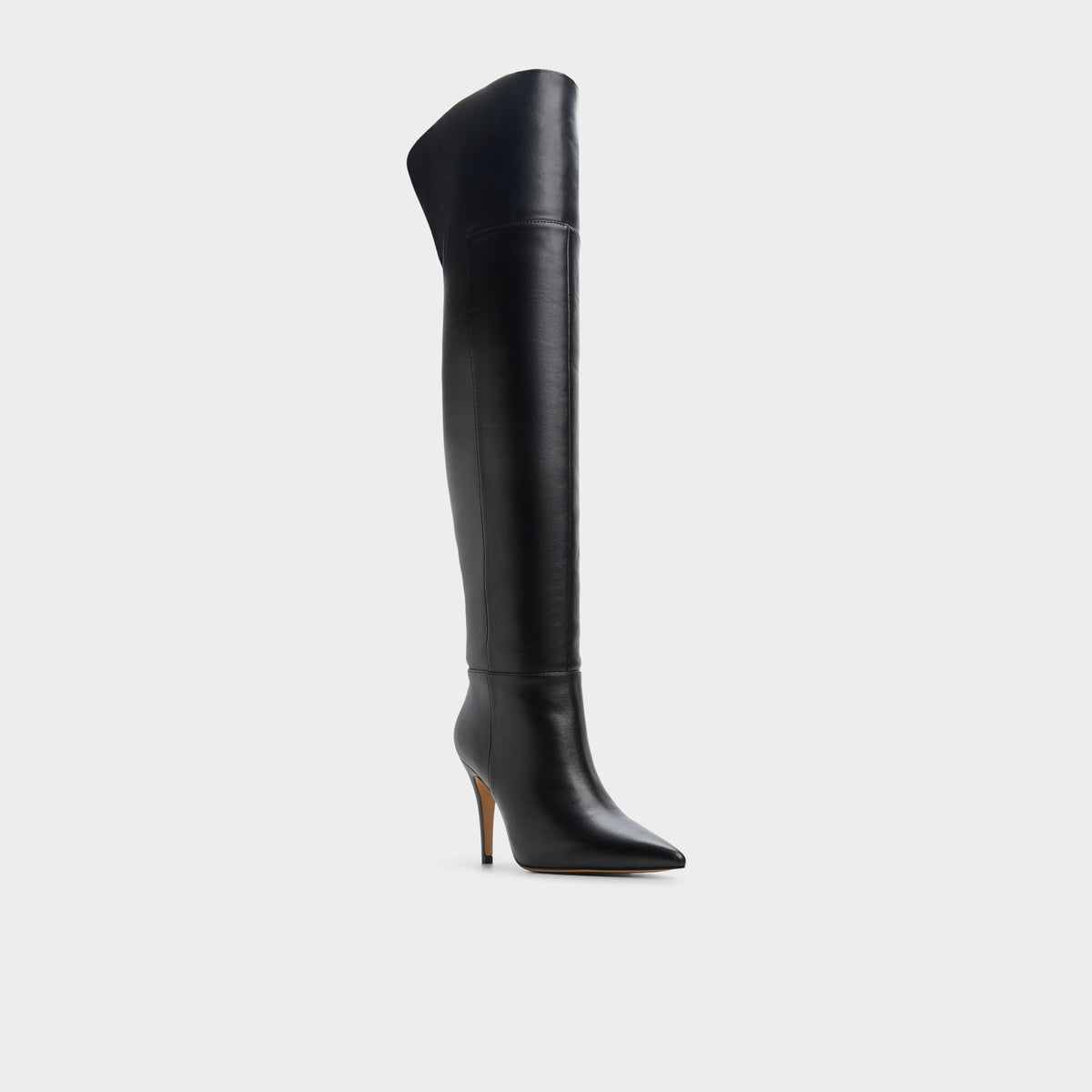 Three-quarter angle of Black Hillsdon Stiletto heel over-the-knee boot's back side