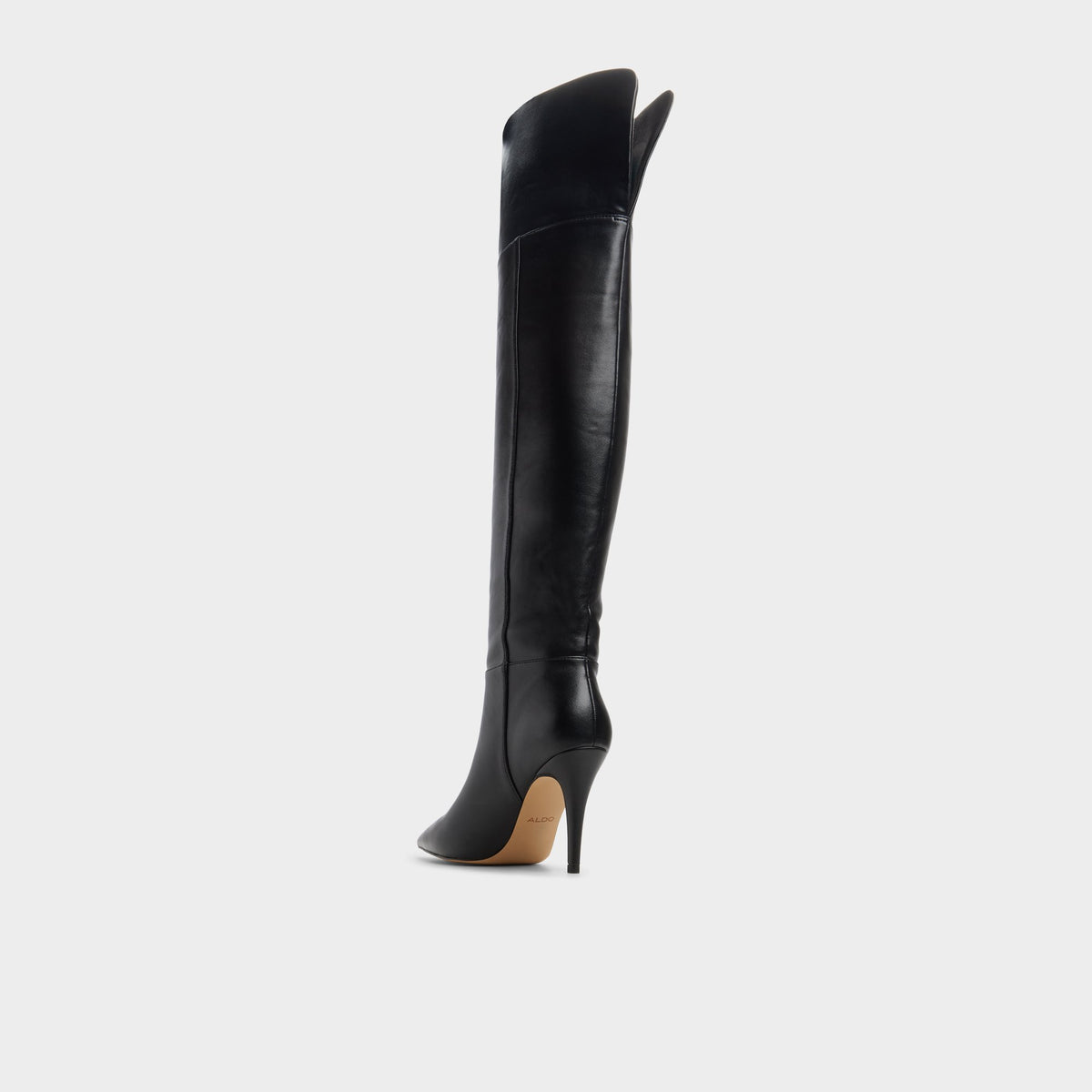Side view of Black Hillsdon Stiletto heel over-the-knee boot